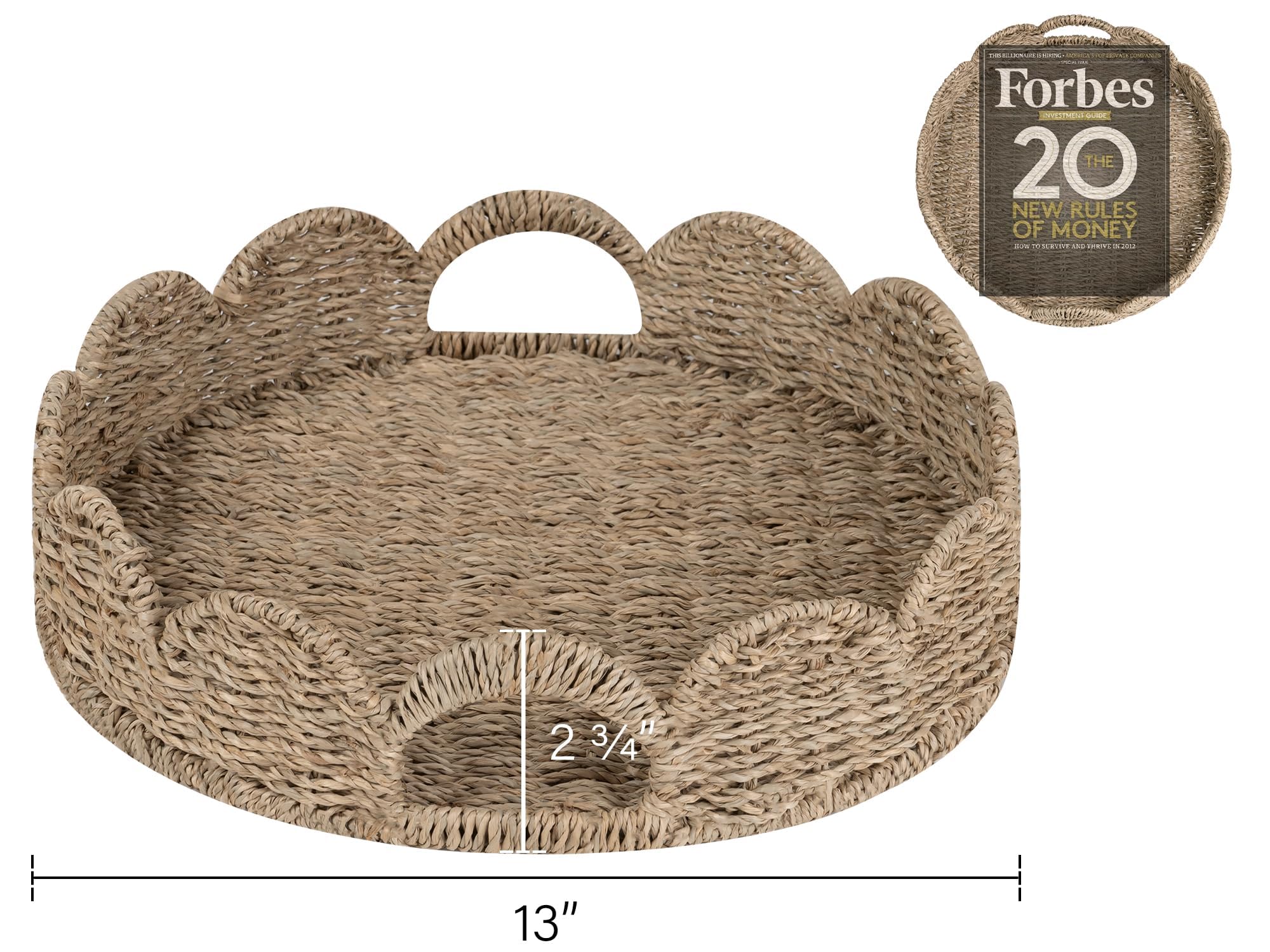 Round Wicker Rattan Serving Tray with Handles - 13