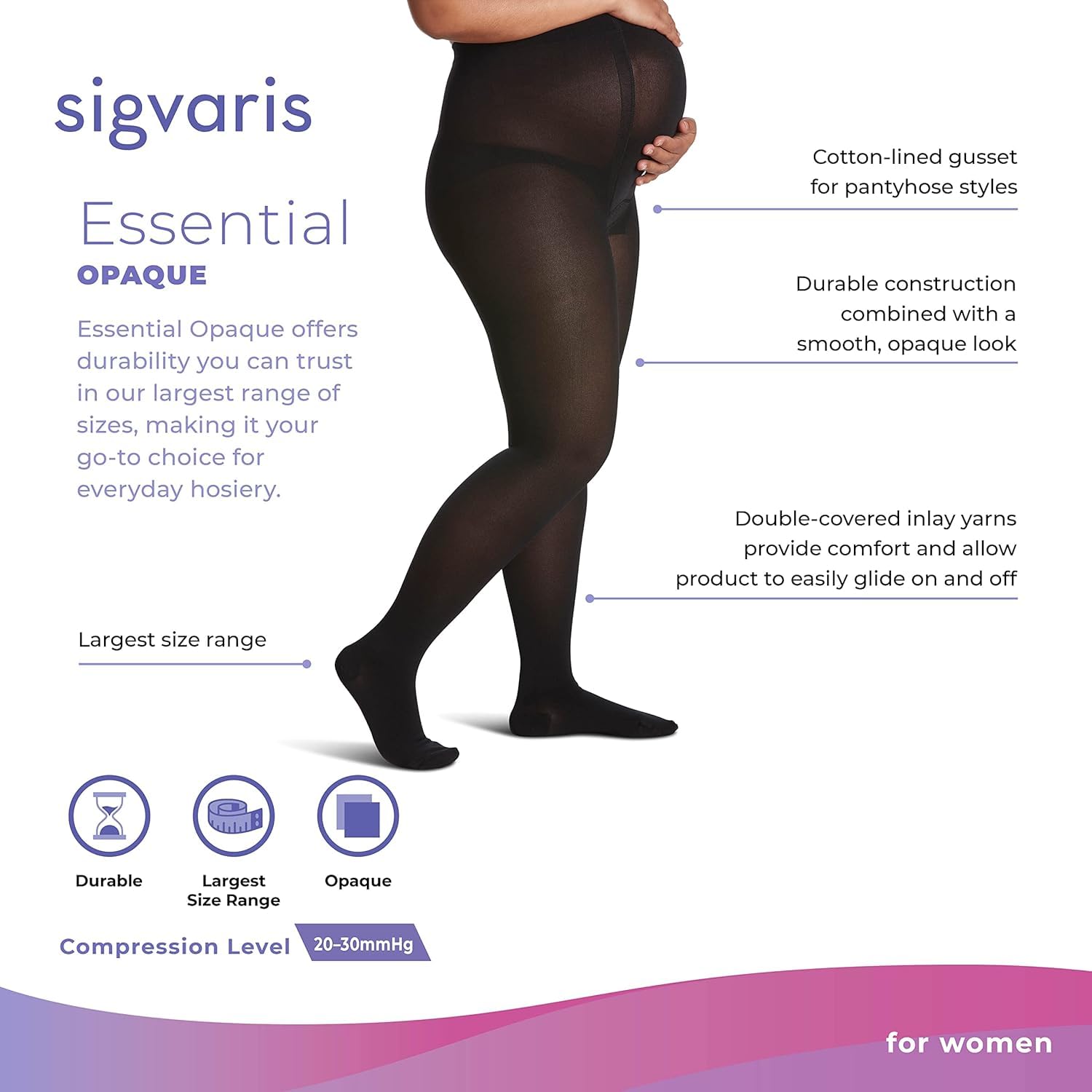 SIGVARIS Women's Essential Opaque 860 Closed Toe Plus Pantyhose 20-30mmHg - Compression Stockings for Varicose Veins, Swelling & Travel Comfort