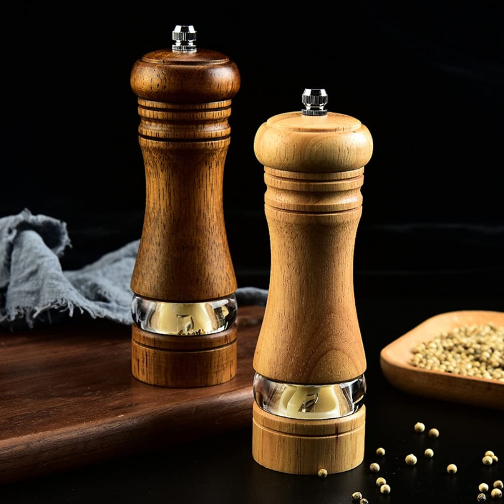 Premium Oak Wood Salt and Pepper Grinder Set - 6