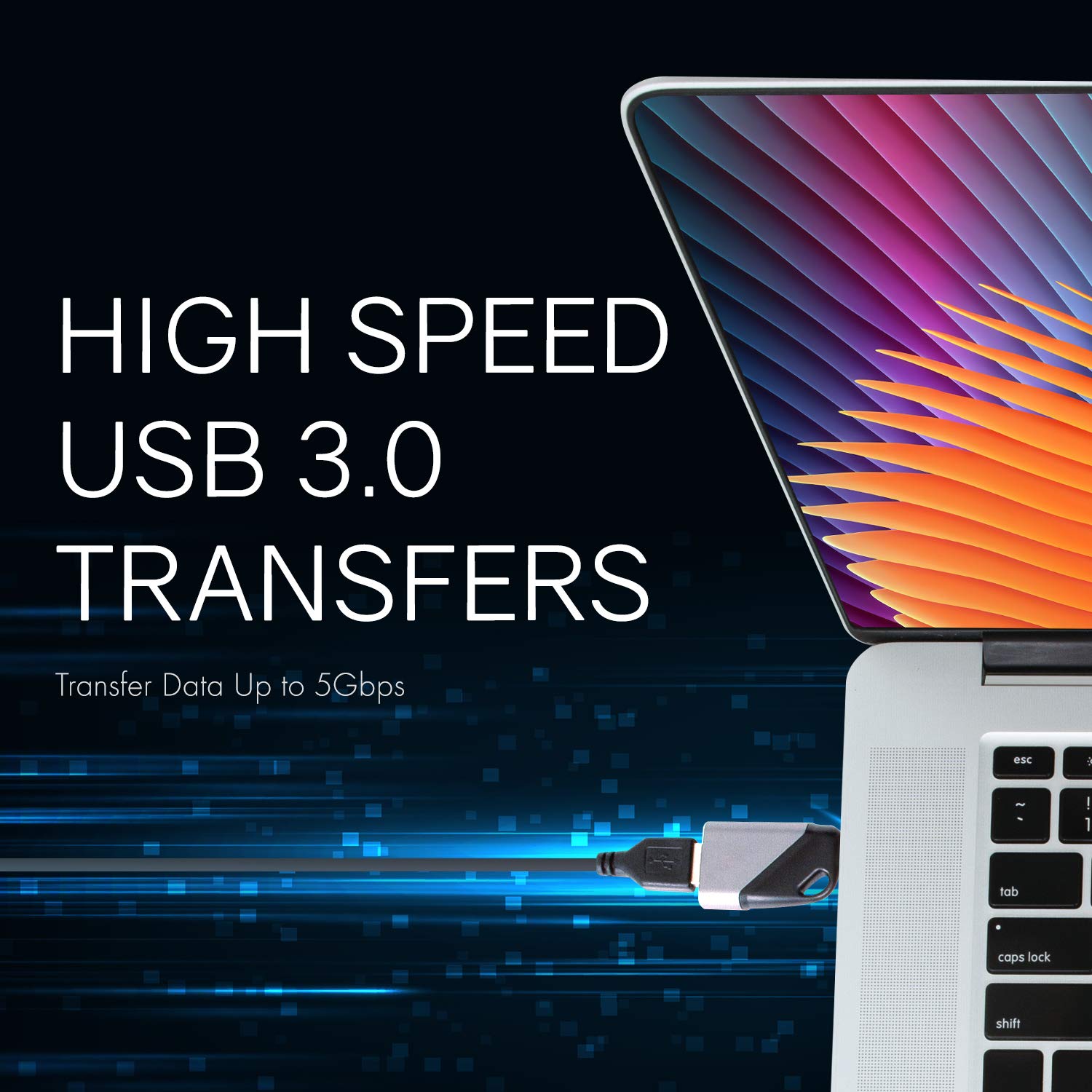 Realm USB-C to USB-A Travel Adapter - High Speed Data Transfer Cable (480Mbps) for MacBook, iPad, Samsung Galaxy - Compact USB 3.0 Converter for Travel, Office & Home Use - Black (RLMH10BK)