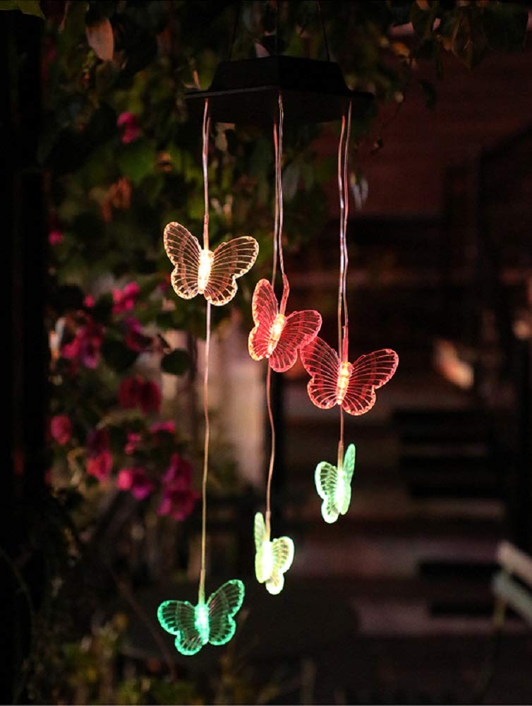 Solar Powered LED Wind Chime Lights - 6 Hummingbird & Butterfly String Lights with Color Changing Stars & Moon, Waterproof Outdoor/Indoor Hanging Decor for Garden, Patio, Bedroom & Party Decoration
