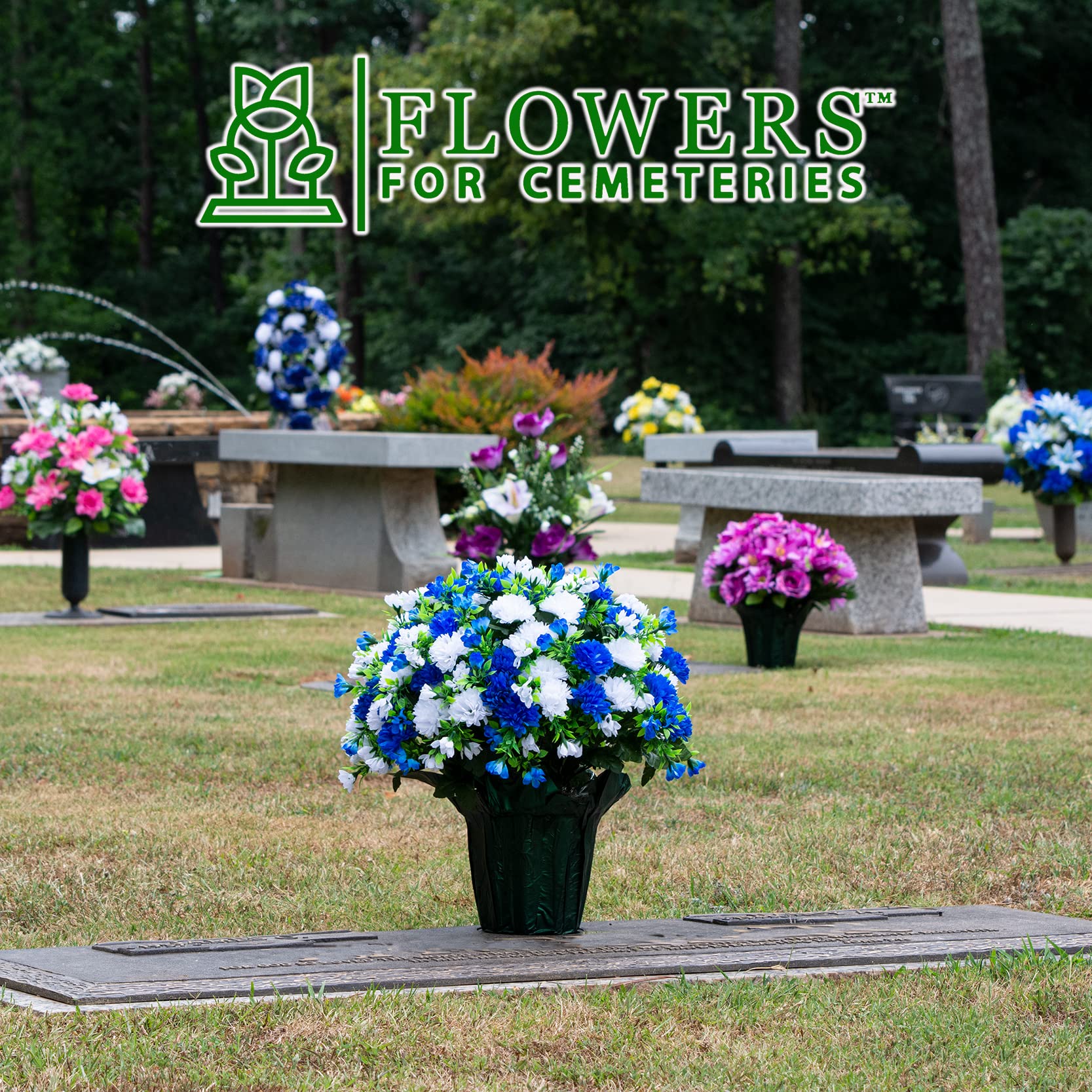 Sympathy Silk Artificial Flowers Weighted Pot Bouquet - 18