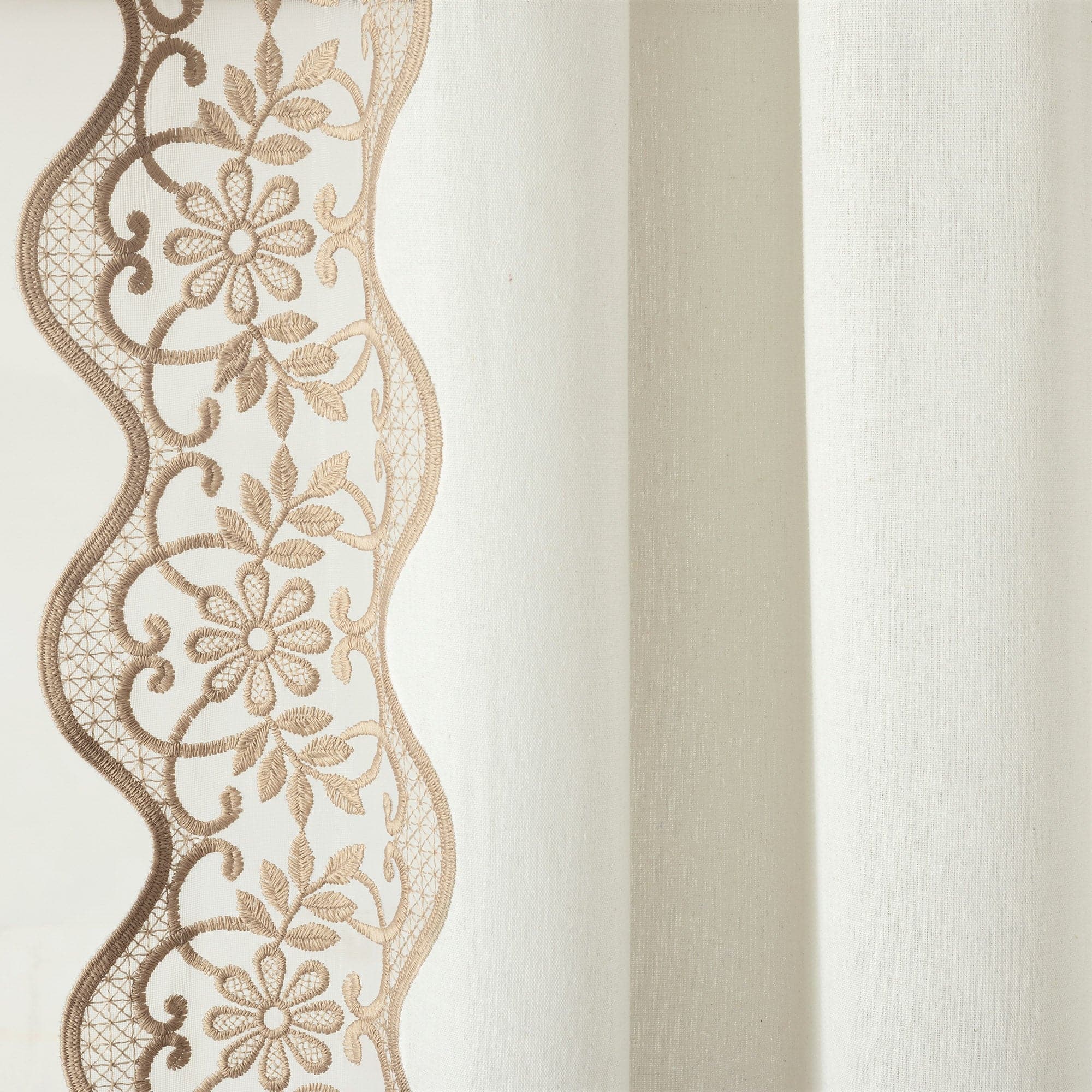 Elegant Scalloped Edge Lace Border Window Curtain Panel - Sheer Voile Drapes for Living Room, Bedroom & Nursery - Light Filtering Privacy Window Treatment