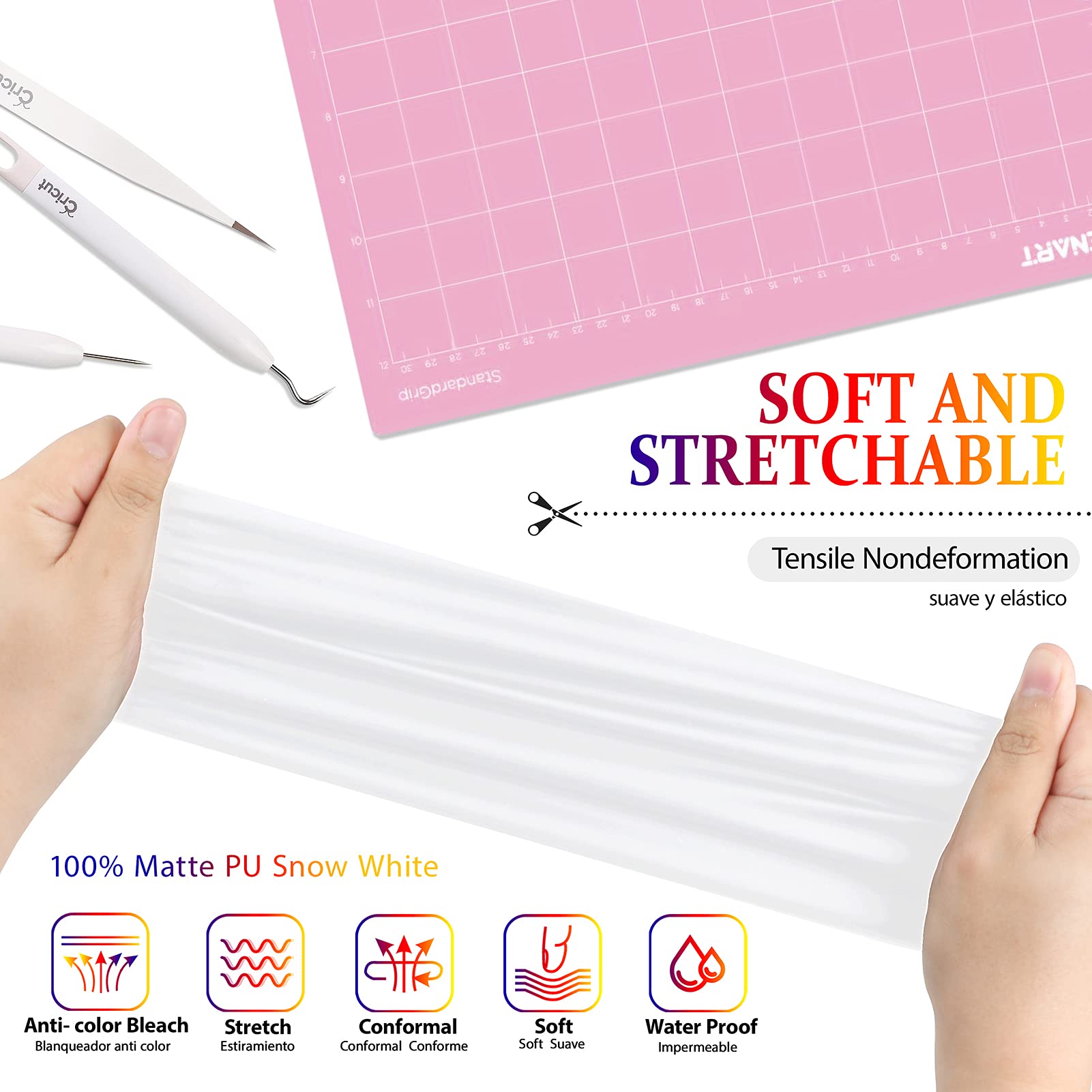 TransWonder White Heat Transfer Vinyl (HTV) - 12x10 Inch Matte Iron-On Vinyl for Cricut Air & Maker - Perfect for DIY T-Shirts, Tote Bags & Custom Apparel Projects