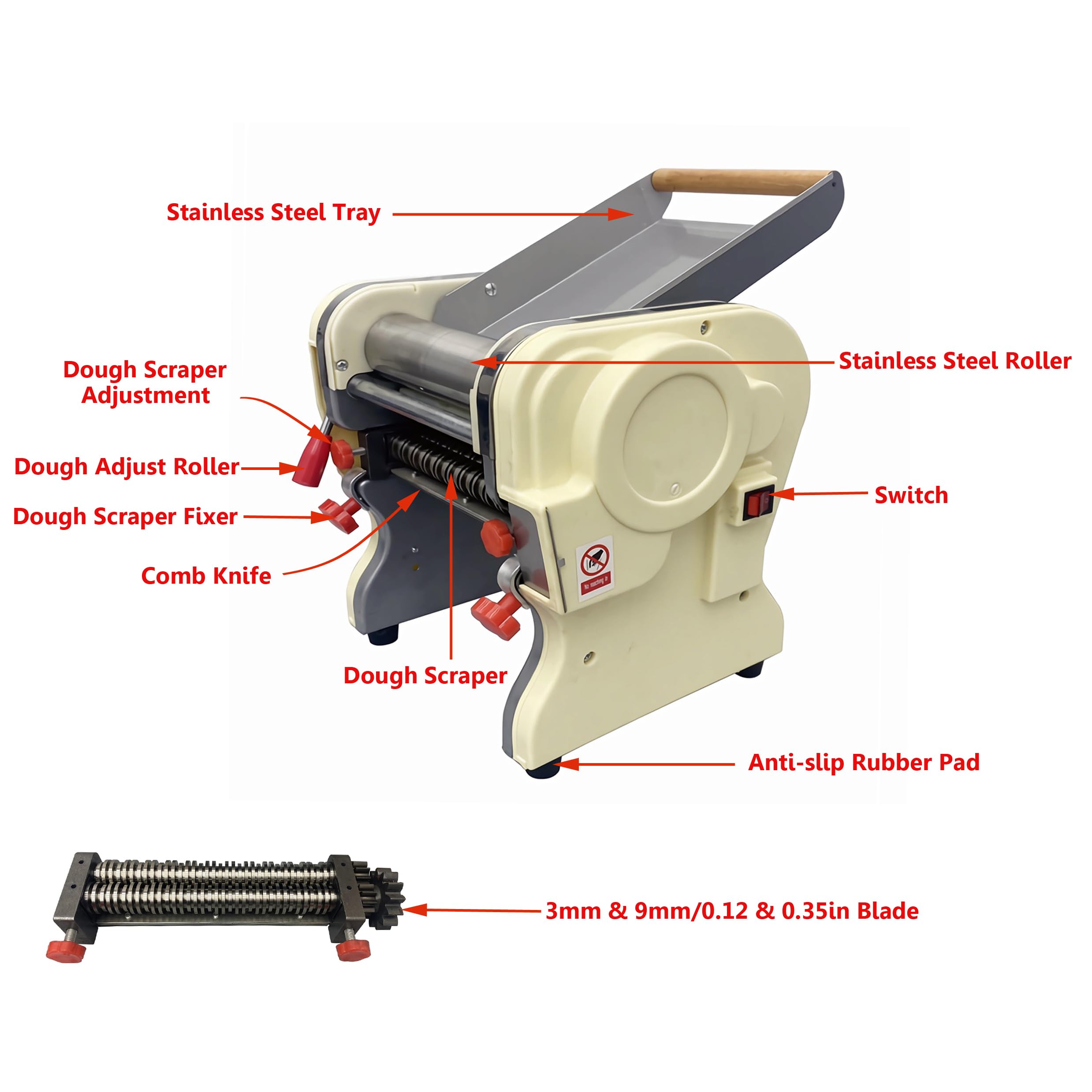 INTSUPERMAI 110V Electric Pasta Maker Machine - Stainless Steel Pasta Press with 3mm & 9mm Noodle Cutter Attachments - Perfect for Homemade Pasta, Dumpling Wrappers & Asian Noodles - Ideal for Italian Cuisine, Family Cooking & Restaurant Use