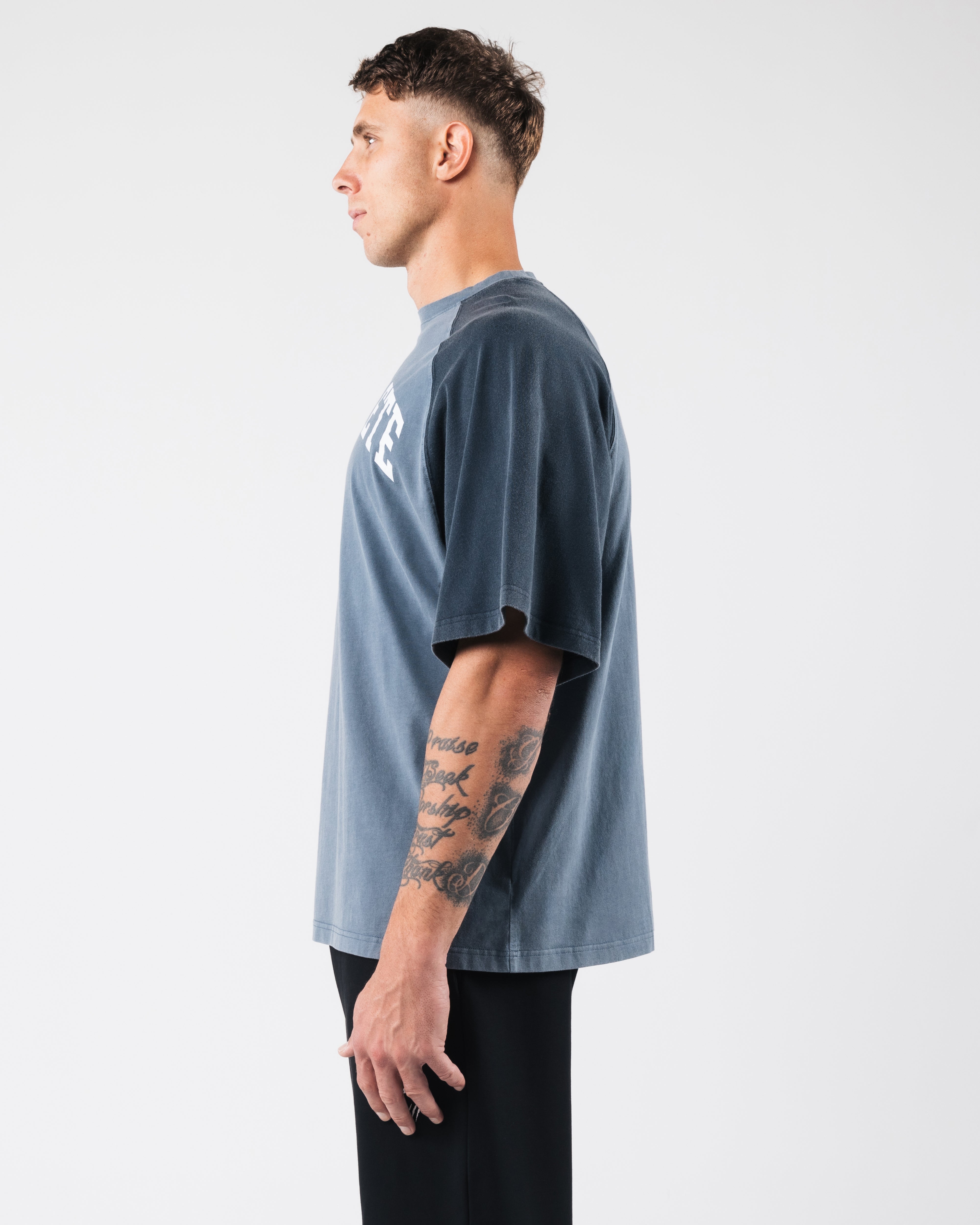 League Box Tee - Premium Cotton Crewneck T-Shirt in Marine Blue | Casual Wear & Street Style Outfits