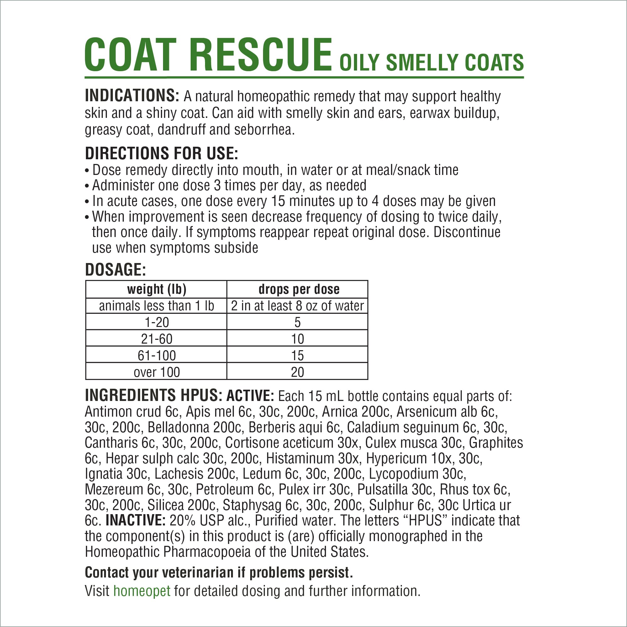 HomeoPet Coat Rescue - Natural Skin & Coat Support for Dogs & Cats - 15ml | Soothes Itching & Promotes Healthy Fur - Ideal for Allergies & Seasonal Shedding