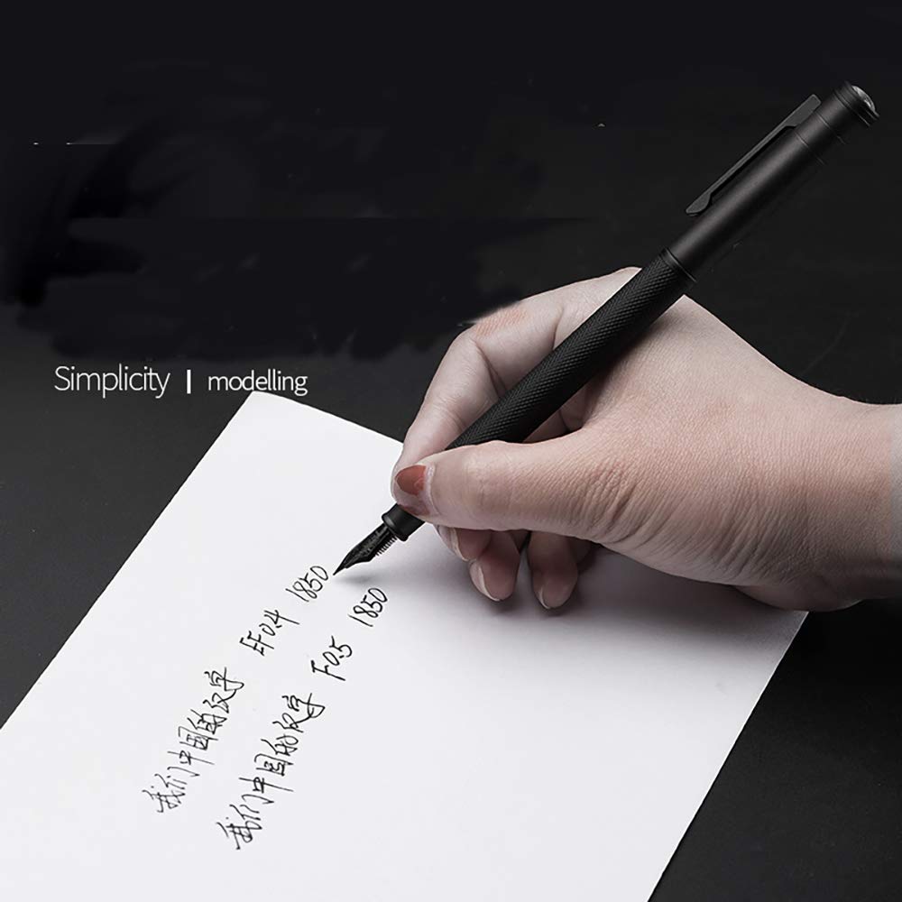 Premium Lanxivi Black Forest Fountain Pen - Extra Fine Nib Metal Writing Pen with Ink Converter & Leather Pen Pouch - Perfect for Calligraphy, Journaling & Professional Office Use