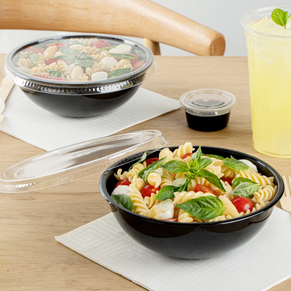 Restaurantware 21oz Recyclable Plastic Salad Bowls - 200-Pack Disposable Large Black Food Containers for Pasta, Salads, Takeout | Eco-Friendly Catering & Party Supplies