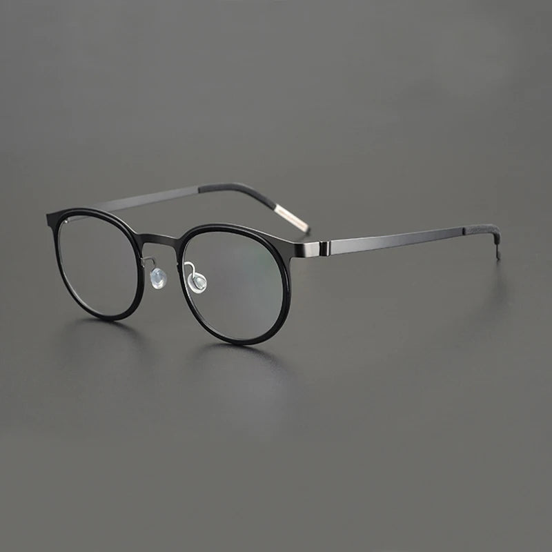 Black Acetate & Titanium Round Eyeglasses for Women - Lightweight Full Rim Glasses - Perfect for Reading, Work & Fashion Accessories