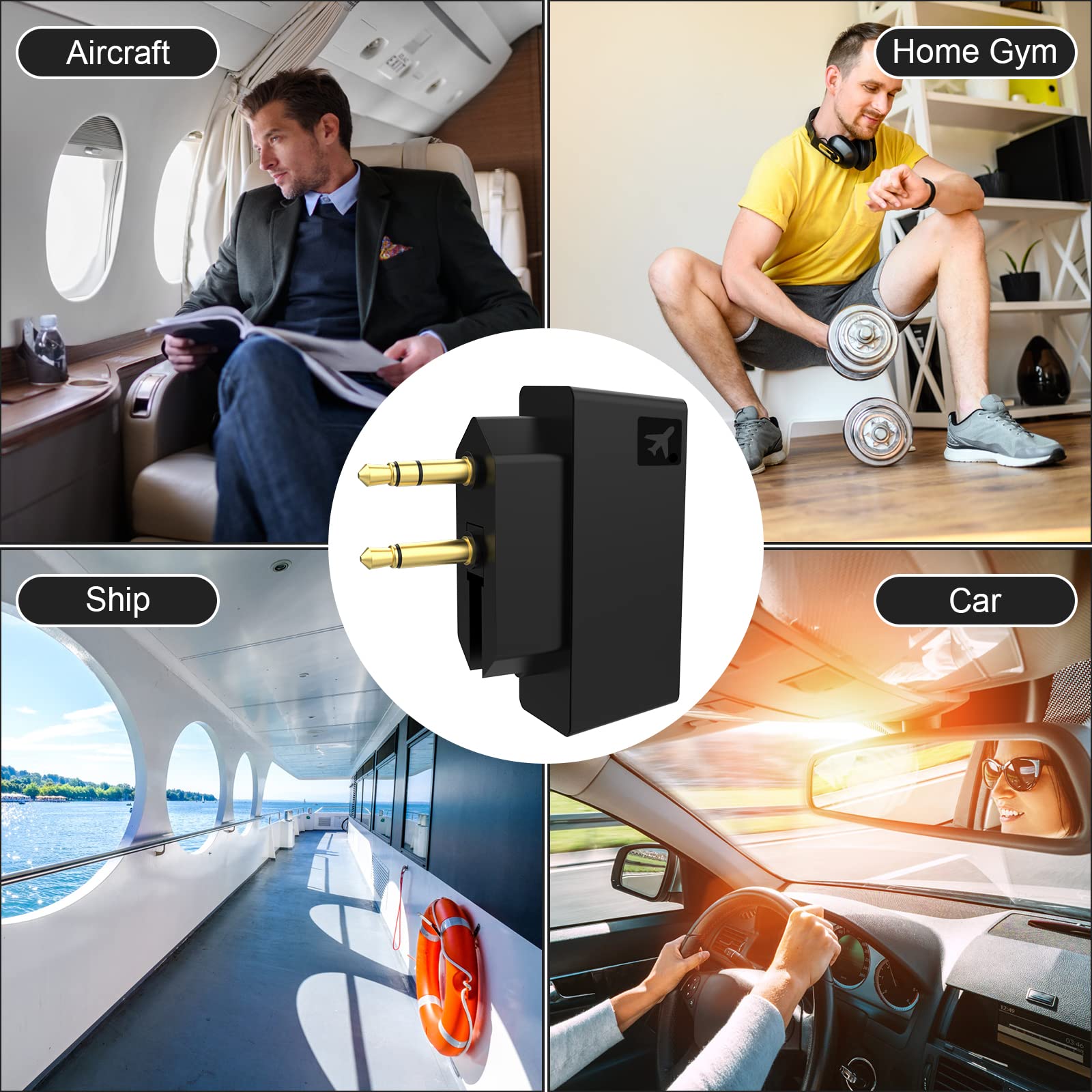 Bluetooth 5.0 Airplane Adapter for Wireless Headphones - 3.5mm Audio Jack Transmitter Compatible with Airline Seats, Cars, Boats & Gym Equipment - Foldable Single/Dual Plug Design for Travel, Workouts & Commuting