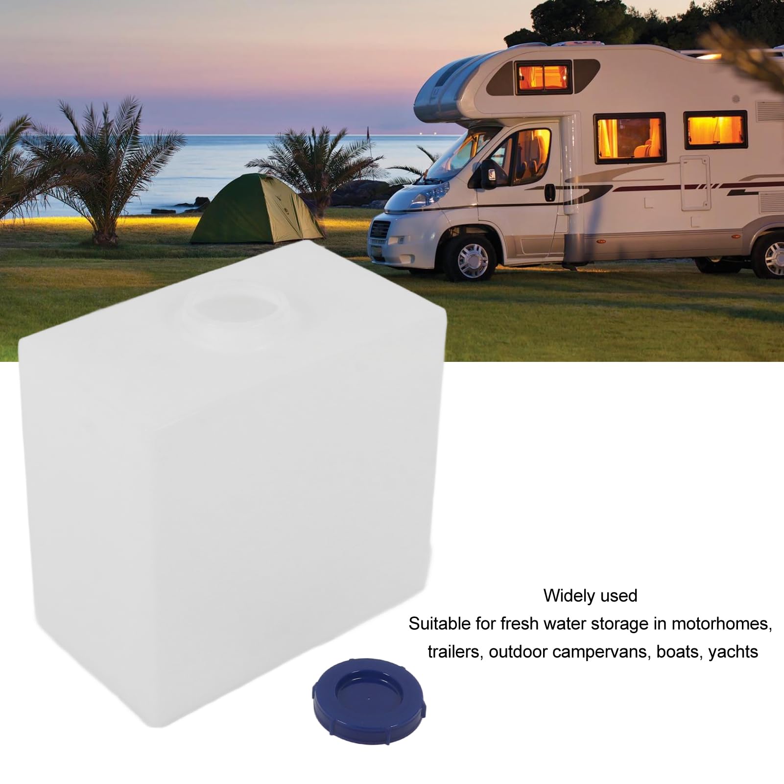 Akozon 10 Gallon RV Water Storage Tank - 17.1 x 15.7 x 10 Inch Portable Fresh Water Container - Heat & Cold Resistant PE Material for Travel Trailers, Boats, Yachts & Camping Trips