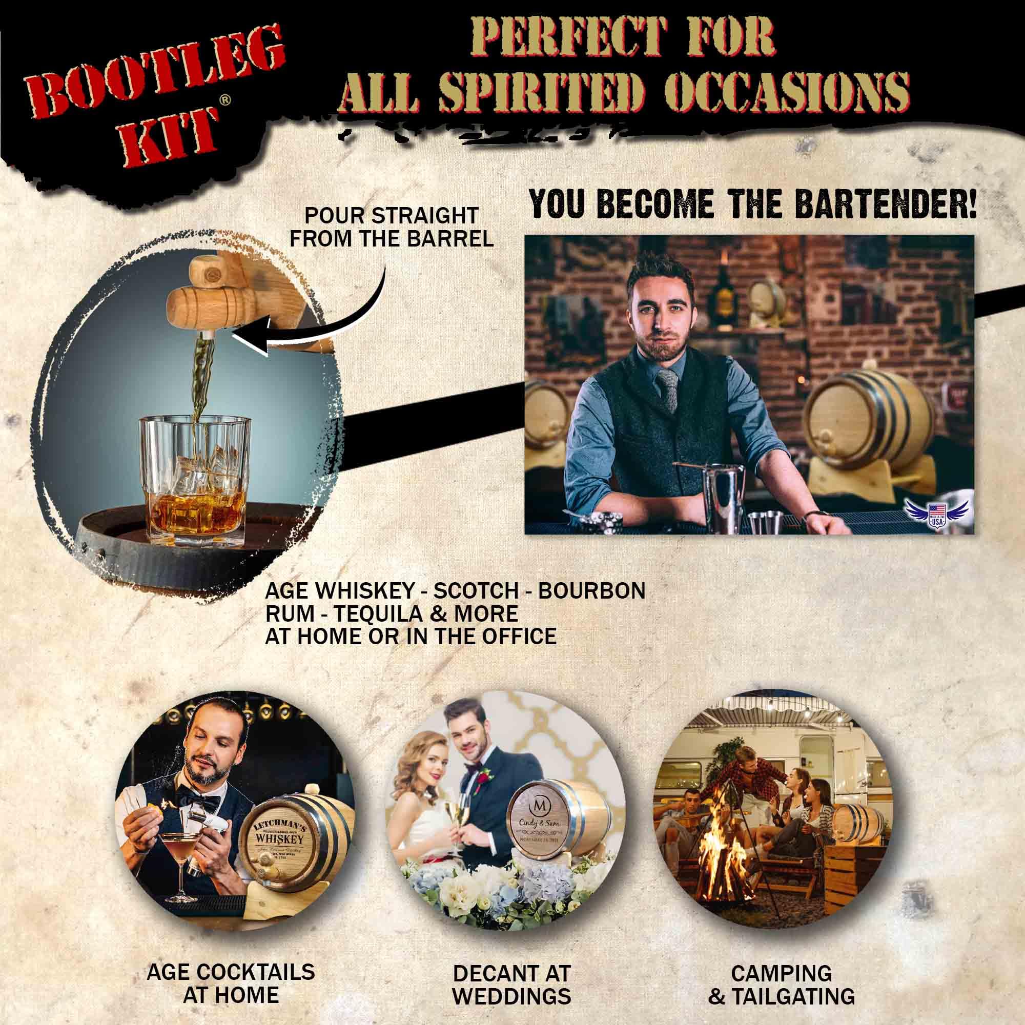 1 Gallon Kentucky Bourbon Whiskey Making Kit (5 Liter) - Mini Oak Aging Barrel with Wood Stand, Spigot & Flavoring Essence - Complete Cocktail & Liquor Aging Set - Perfect for Home Bar, Whiskey Gifts & DIY Spirit Maturation