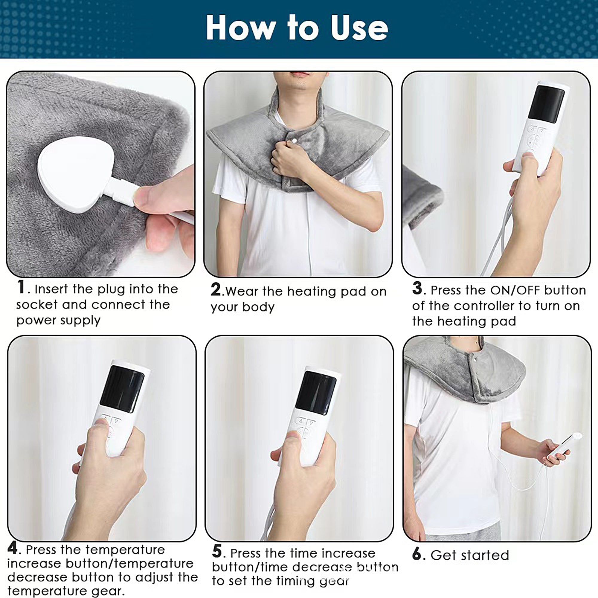 INSTA HEAT BACK Heating Pad - Fast Heating, Soft Micro Plush, 6FT Long Power Cord for Full Coverage - Electric Heating Pad for Back Pain Relief, Muscle Relaxation - Perfect for Home, Office & Car Use