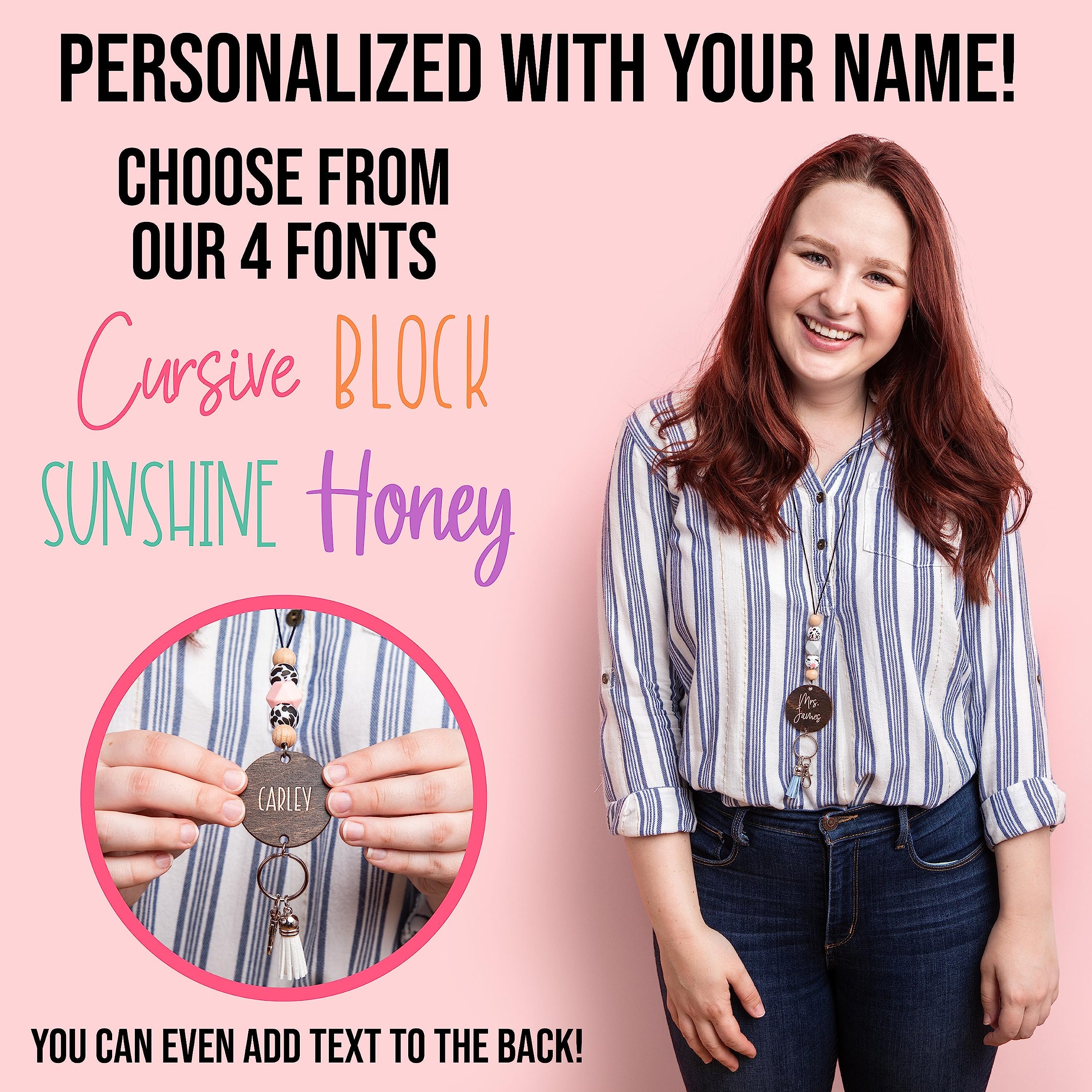 Personalized Teacher Lanyard for Badges & Keys - Handmade Beaded Lanyard with Breakaway Clasp, Custom Name Tag - Durable, Scratch-Resistant & Sparkly Teacher Gift - Perfect for Classroom, School Events & Teacher Appreciation