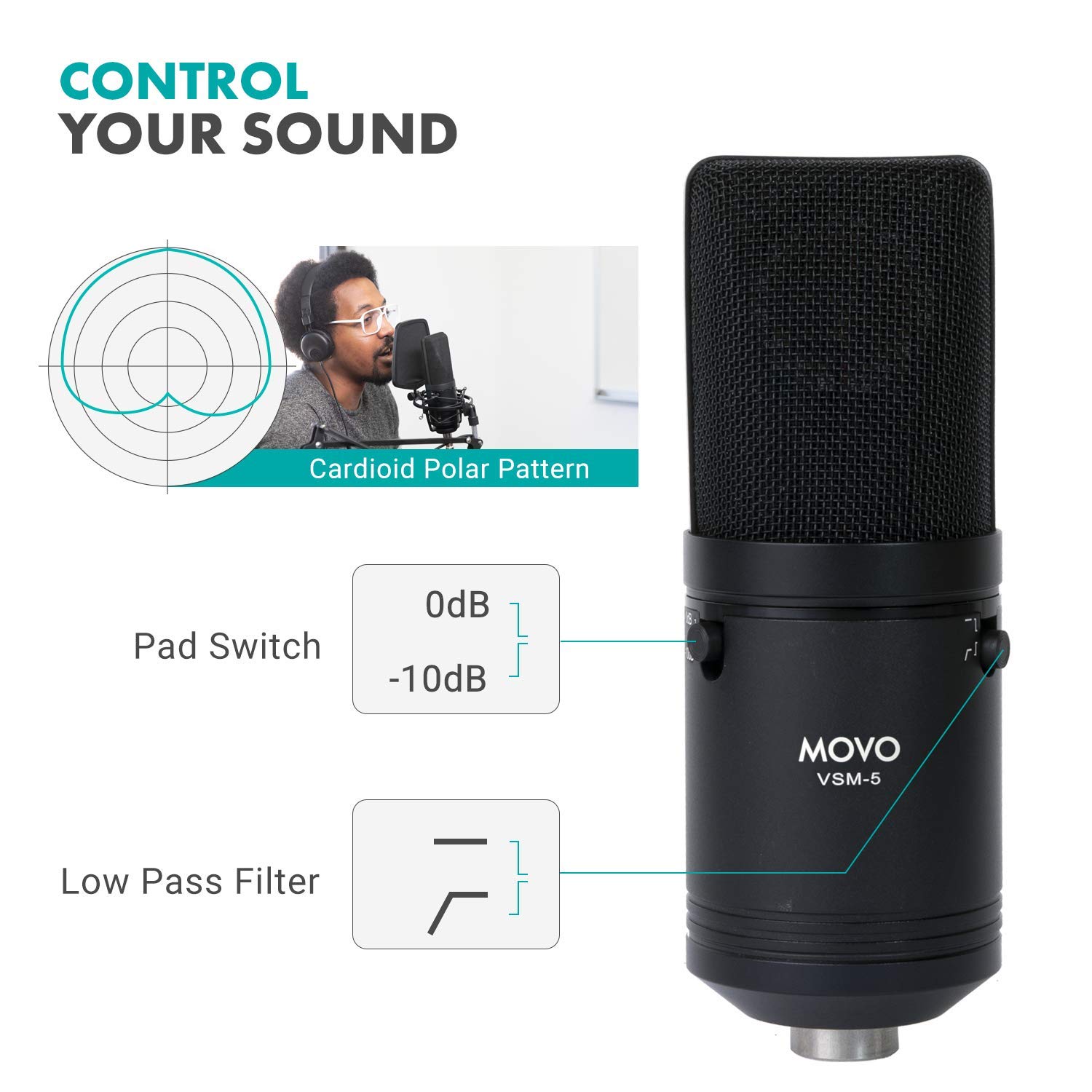 Professional Movo XLR Condenser Microphone Kit with Shock Mount & Desktop Stand - Studio-Quality Recording for Podcasting, Streaming, Voiceovers & Home Studio Use
