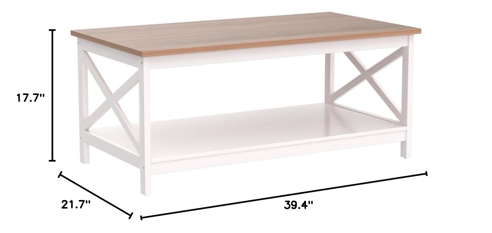 Modern Coffee Table with Storage - 2-Tier Farmhouse Style Living Room Table, PHI VILLA Rustic Wooden Coffee Table for Small Spaces | Perfect for Home Decor, Family Gatherings & Coffee Time