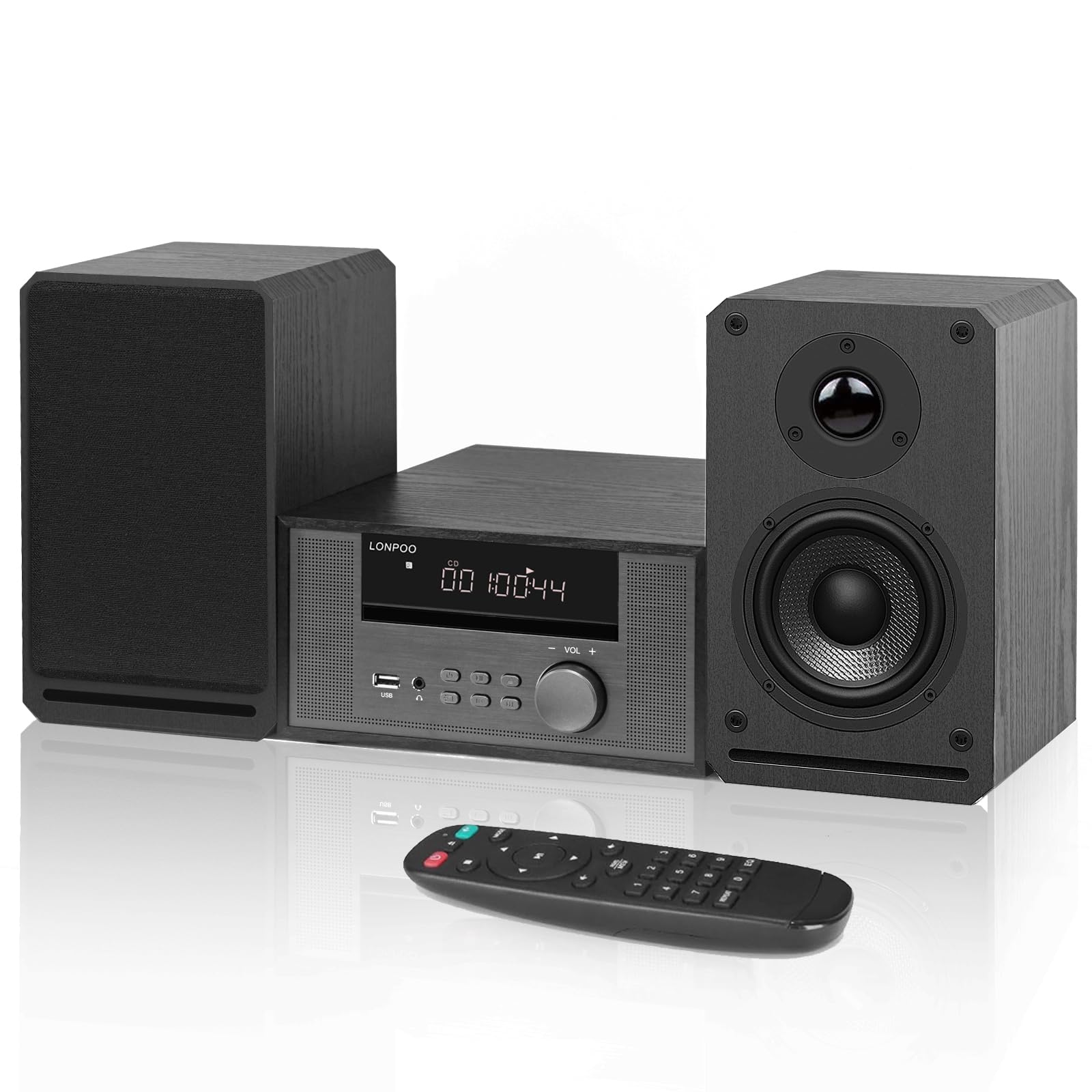100W Hi-Fi Bookshelf Speaker System with CD Player, FM Radio, Bluetooth, USB & AUX - Home Stereo Shelf System for Living Room, Bedroom & Office Music Playback
