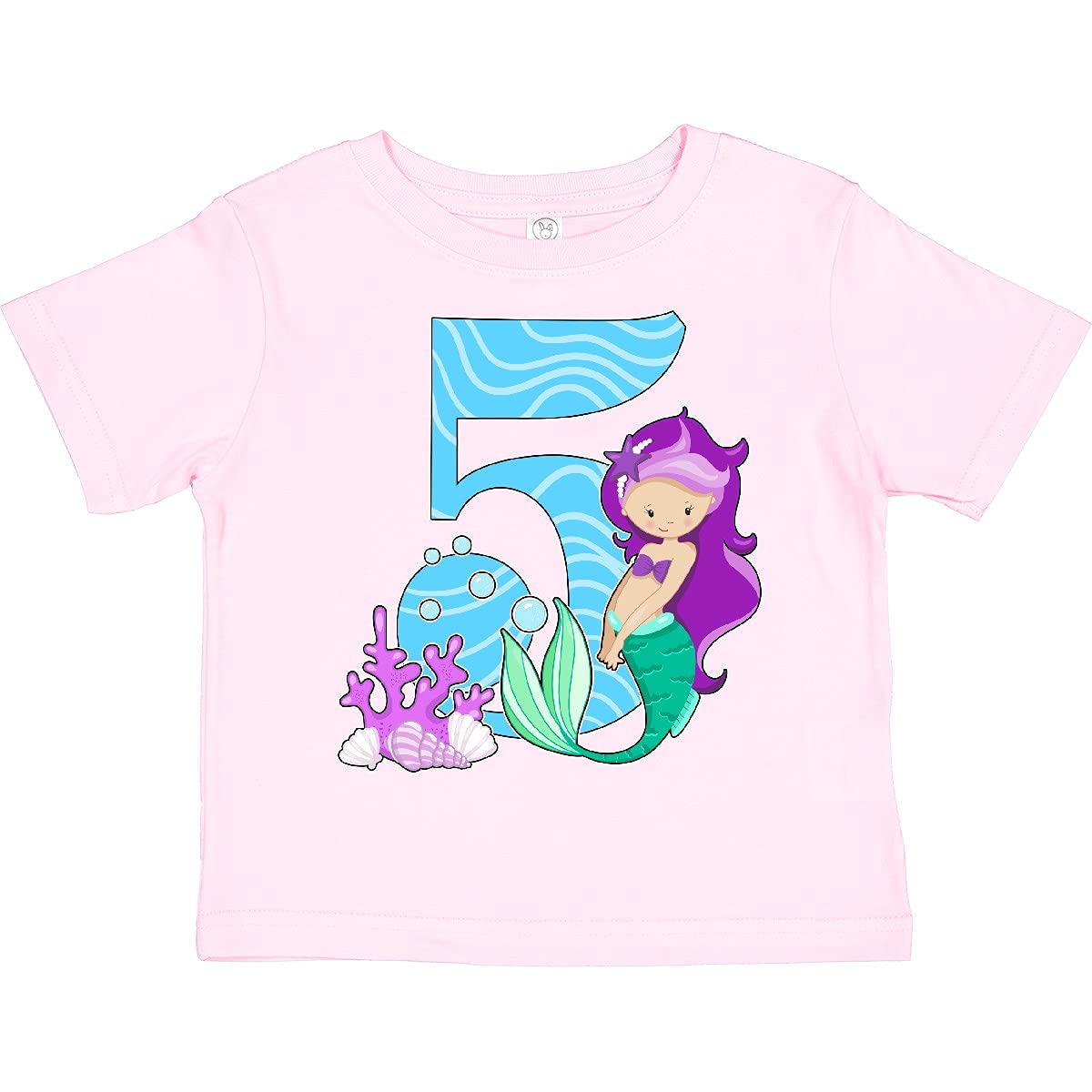 Inktastic Fifth Birthday Mermaid Toddler T-Shirt - Cute Girls' 5th Birthday Outfit for Mermaid Theme Party & Summer Fun
