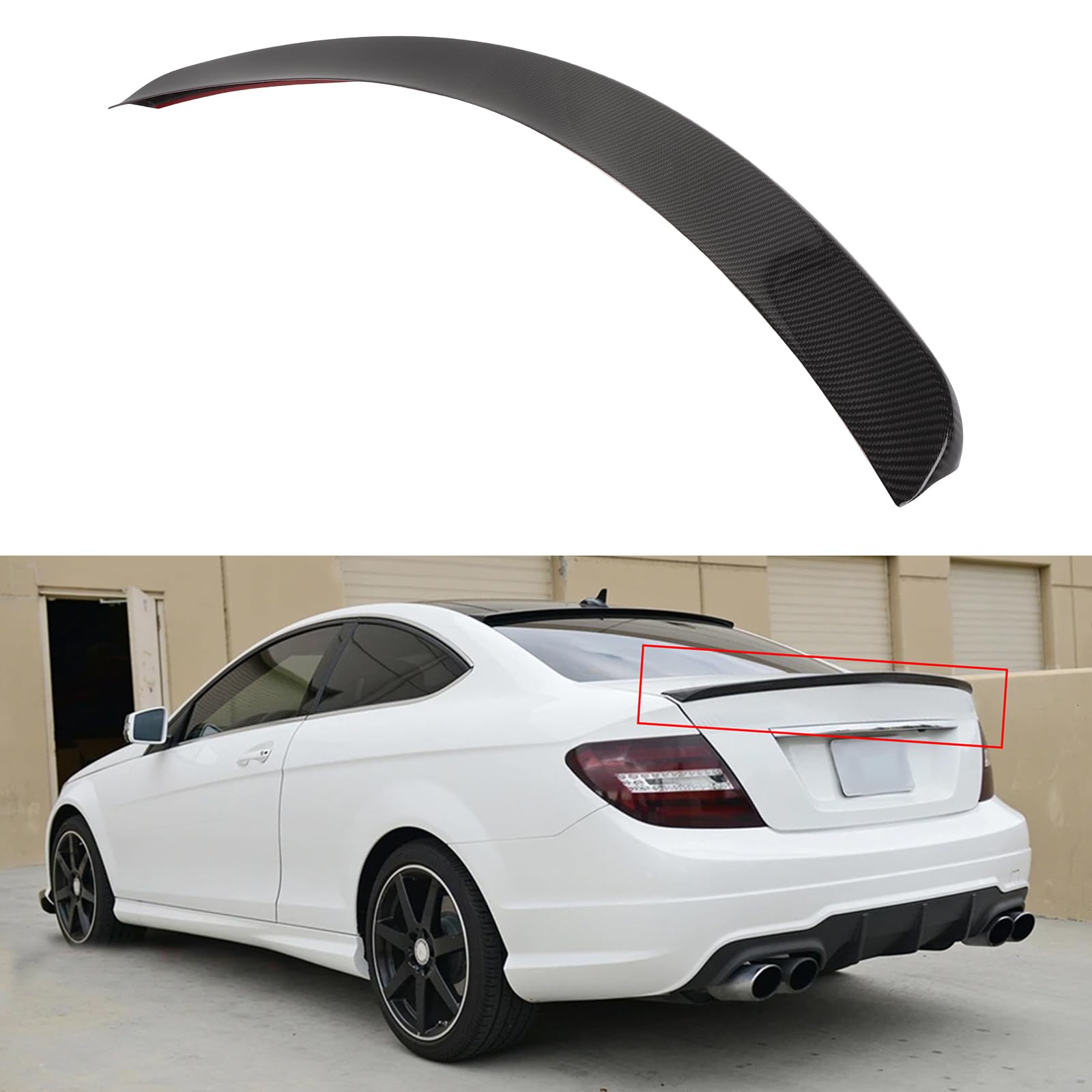 Glossy Black Carbon Fiber Rear Spoiler Wing for 2011-2014 Mercedes-Benz C180 - Stylish Trunk Spoiler Accessory | Enhances Aerodynamics & Sporty Look for Street Racing & Car Shows