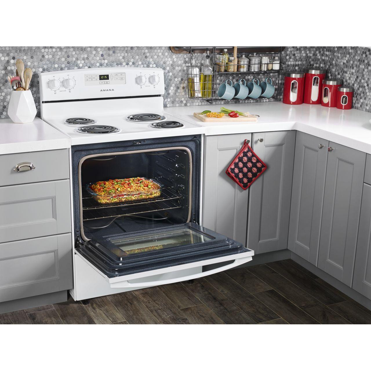 Amana 30 Inch Freestanding Electric Range YACR4303MFW - Perfect for Home Kitchens, Apartments & Small Spaces