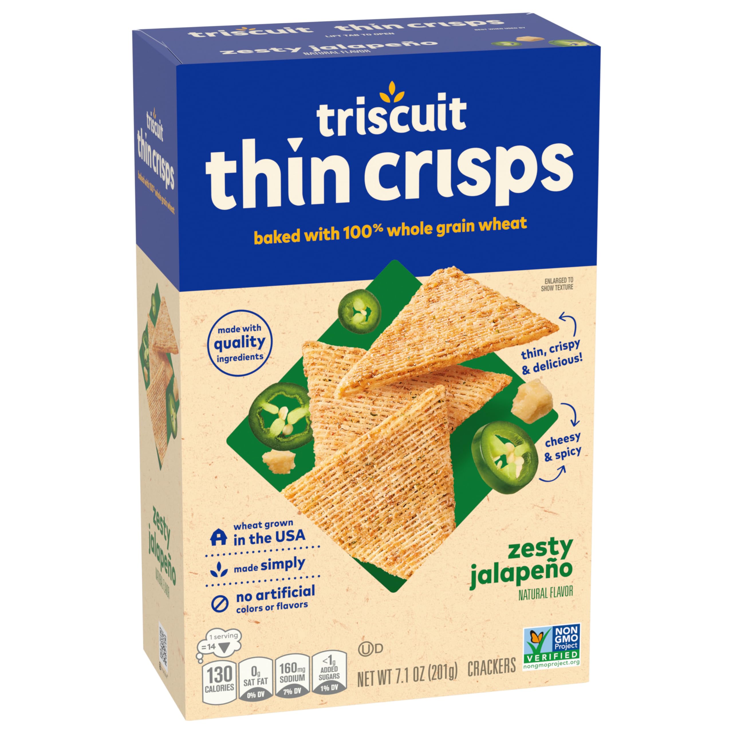 Triscuit Thin Crisps Zesty Jalapeno Whole Grain Wheat Crackers - Healthy Snacks for Lunch, Office & Parties - Bulk Pack of 6 (7.1 oz Each) - Perfect for Picnics, School Snacks & On-the-Go Munching