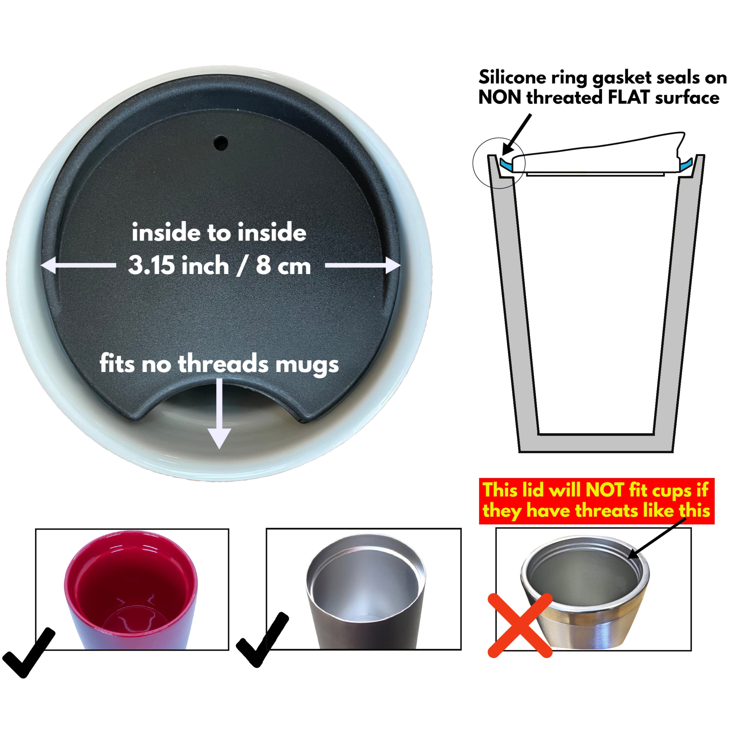 Starbucks Travel Mug Replacement Lid - Compatible with 10oz, 12oz & 16oz Ceramic Coffee Cups | Spill-Proof Tumbler Lid for Hot/Cold Beverages | Perfect for Office, Commuting & Outdoor Activities