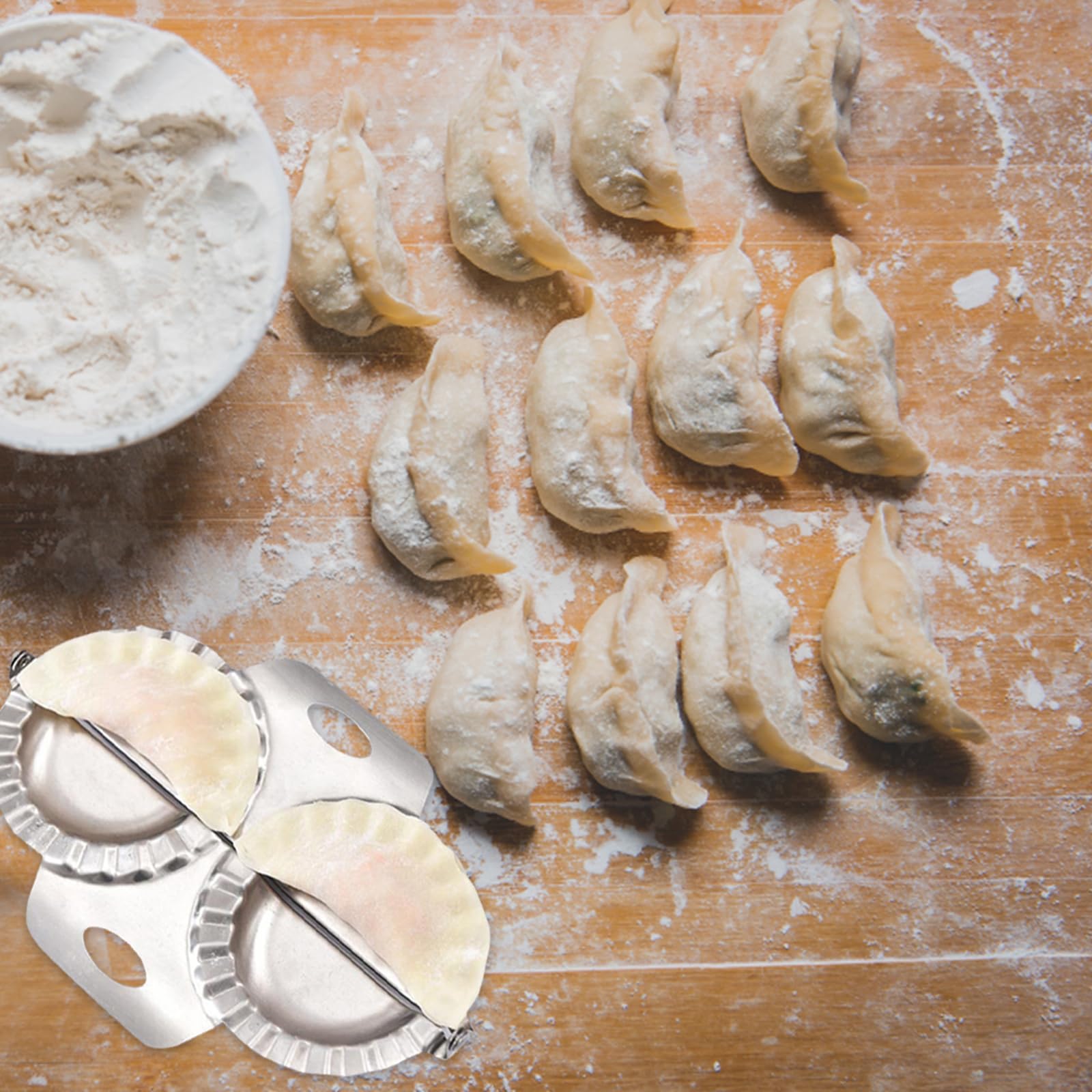 2-Piece Dumpling Maker Set - 304 Stainless Steel Pierogi Mold, Ravioli Press, Pelmeni Mold & Pastry Dough Cutter for Homemade Dumplings, Biscuits & Pies - Perfect for Asian Cuisine, Italian Pasta & Baking