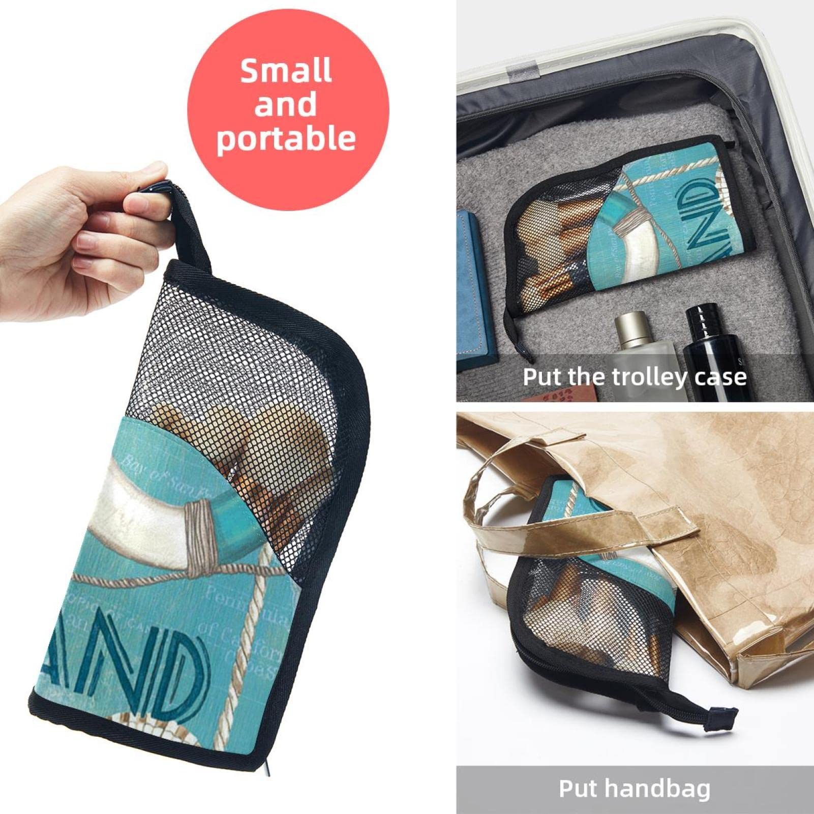 12-Piece Makeup Brush Organizer Bag with Anchor Print - Portable Travel Cosmetic Brush Holder Set for Beach Vacation & Daily Makeup Storage