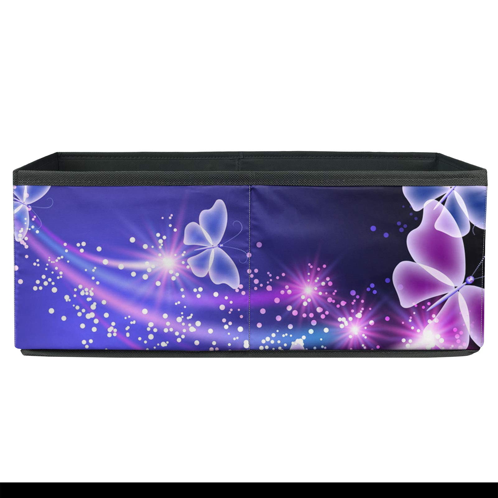 Purple Butterfly Print Foldable Fabric Storage Box - Clothes Organizer Bin for Shelves & Drawers - Underwear, Bras, Socks Storage Solution - Perfect for Bedroom Closet & Laundry Room Organization