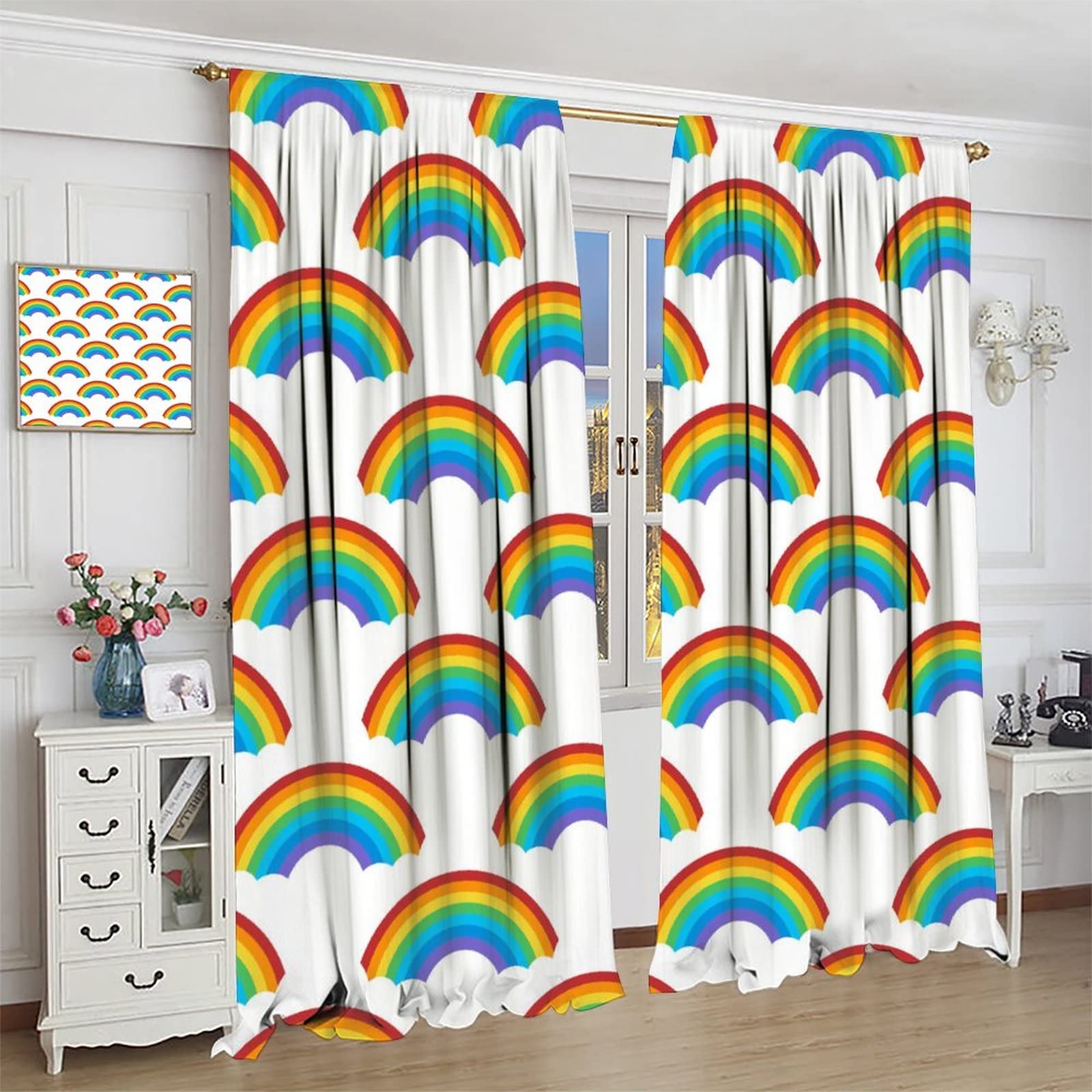Rainbow Kids Curtains - Seamless Rainbow Pattern Window Treatments for Bedroom, Living Room & Kitchen - 2 Panel Set 84x84 Inches - Perfect for Nursery, Playroom & Cafe Decor