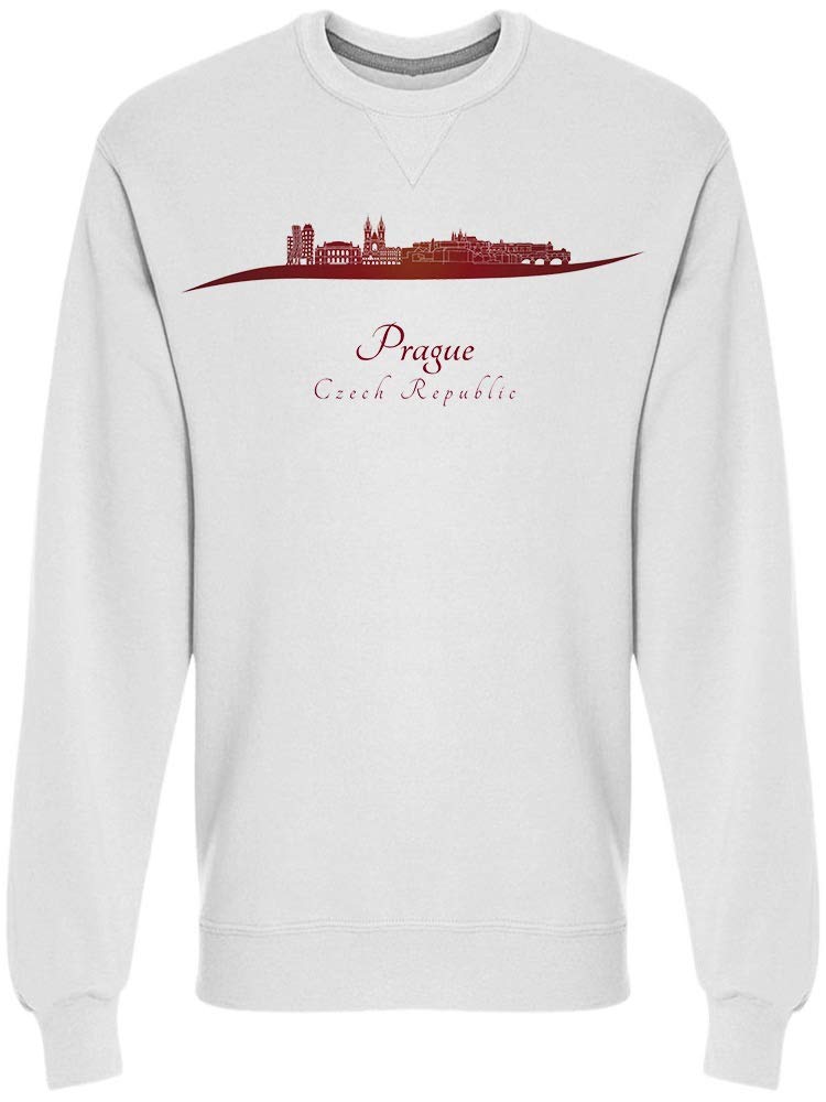 Stylish Men's Red Graphic Sweatshirt with Prague Skyline Design | Trendy Casual Pullover for Urban Streetwear & Travel Outfits
