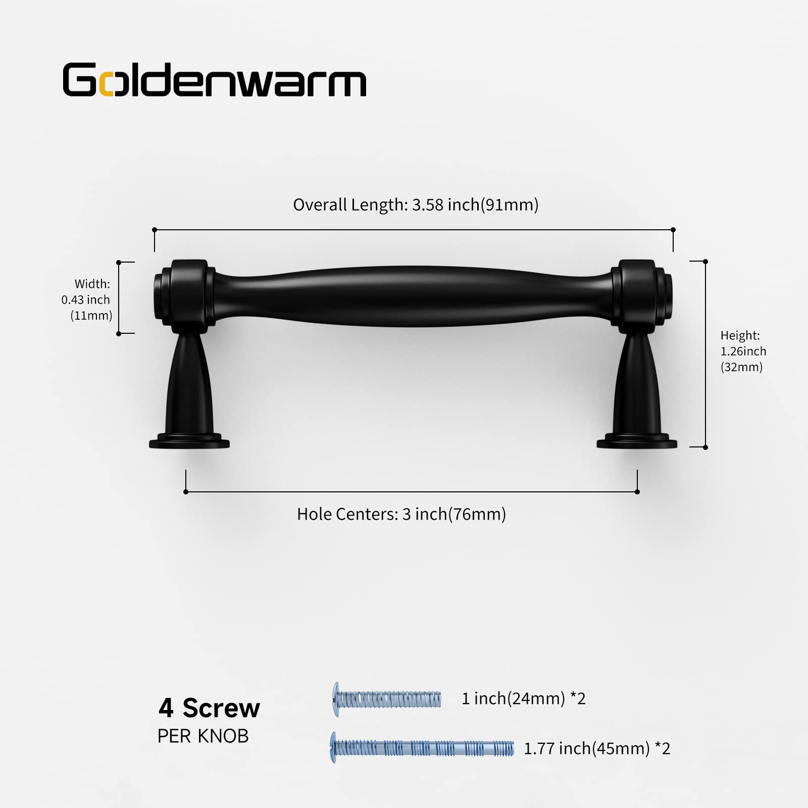 GoldenWarm 10 Pack Matte Black Kitchen Cabinet Handles - 3 Inch Cabinet Pulls & Drawer Handles for Kitchen & Bathroom - Durable & Stylish Hardware for Modern Home Upgrades