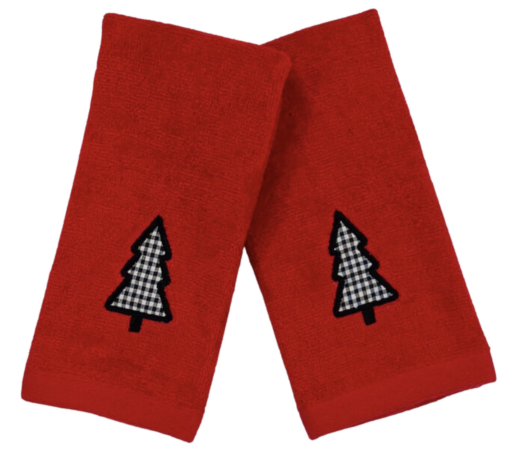 Luxury Christmas Red Towel Set - Embroidered Check Tree Bathroom Fingertip Towels (Set of 2) | Holiday Home Decor & Festive Gift Idea