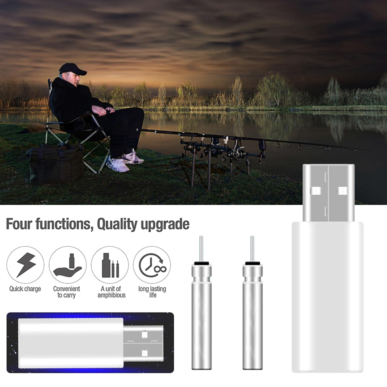 Rechargeable CR425 Electronic Fishing Float Battery USB Charger - Waterproof LED Glow Stick Floats for Night Fishing | Perfect for Kayak, Pier & Shoreline Anglers