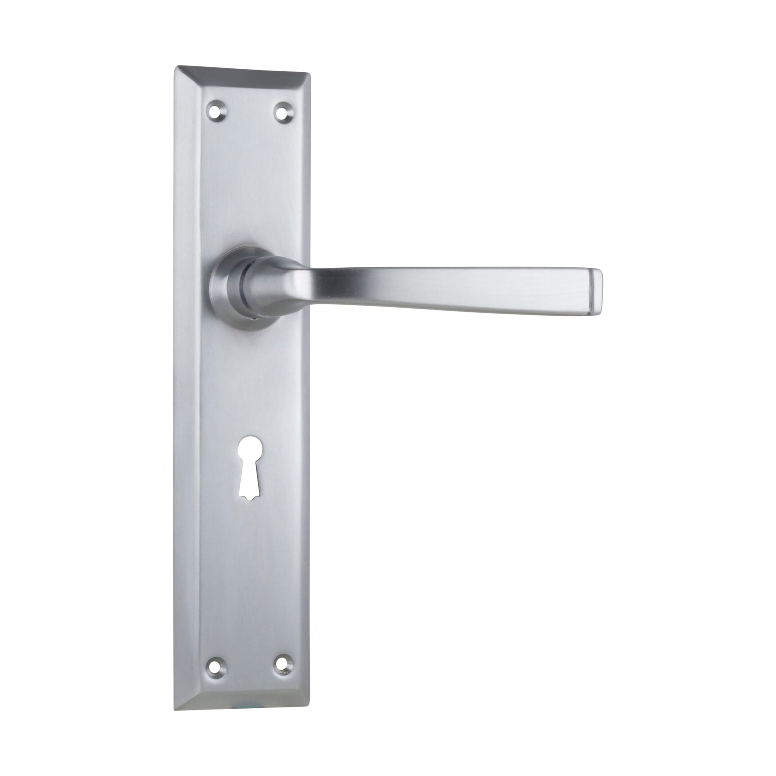Satin Chrome Door Lever Menton Lock Pair - 225mm Height x 50mm Width x 75mm Projection - Perfect for Bedroom, Bathroom & Interior Doors