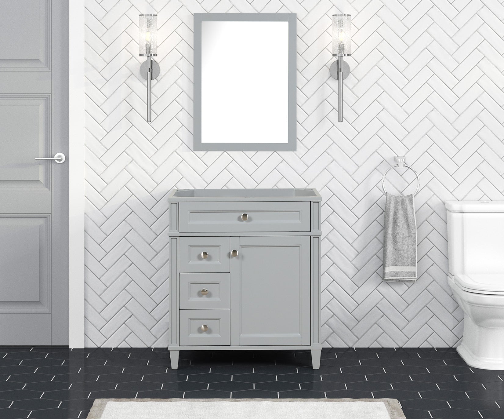 Kensington 29.5-Inch Left-Hand All-Wood Bathroom Vanity in Metal Gray - Cabinet Only for Modern Home & Powder Room Decor