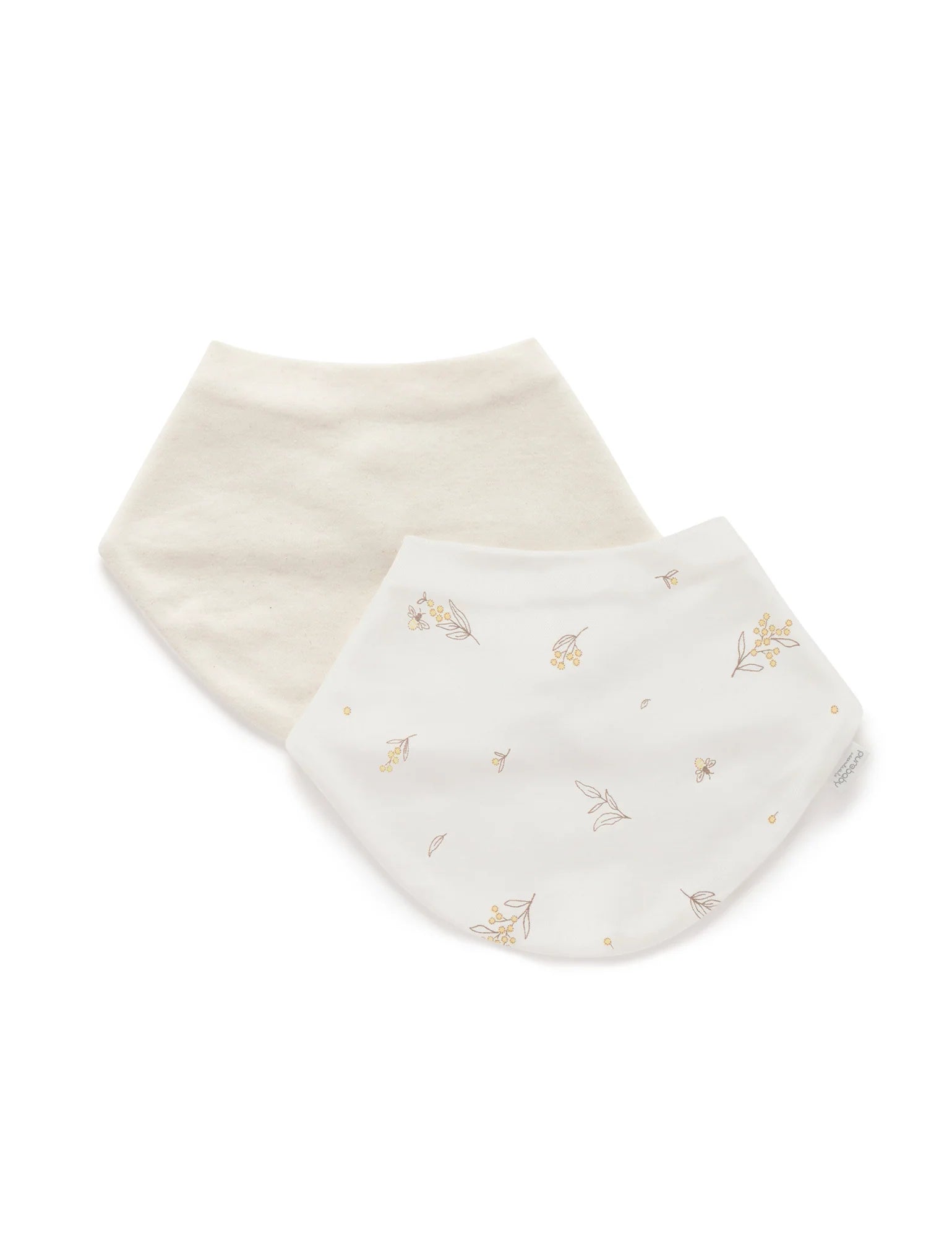 Purebaby Dribble Bibs 2 Pack - Soft Organic Cotton Baby Drool Bibs for Newborns & Infants - Wattle Bee Design - Perfect for Feeding, Teething & Messy Playtime