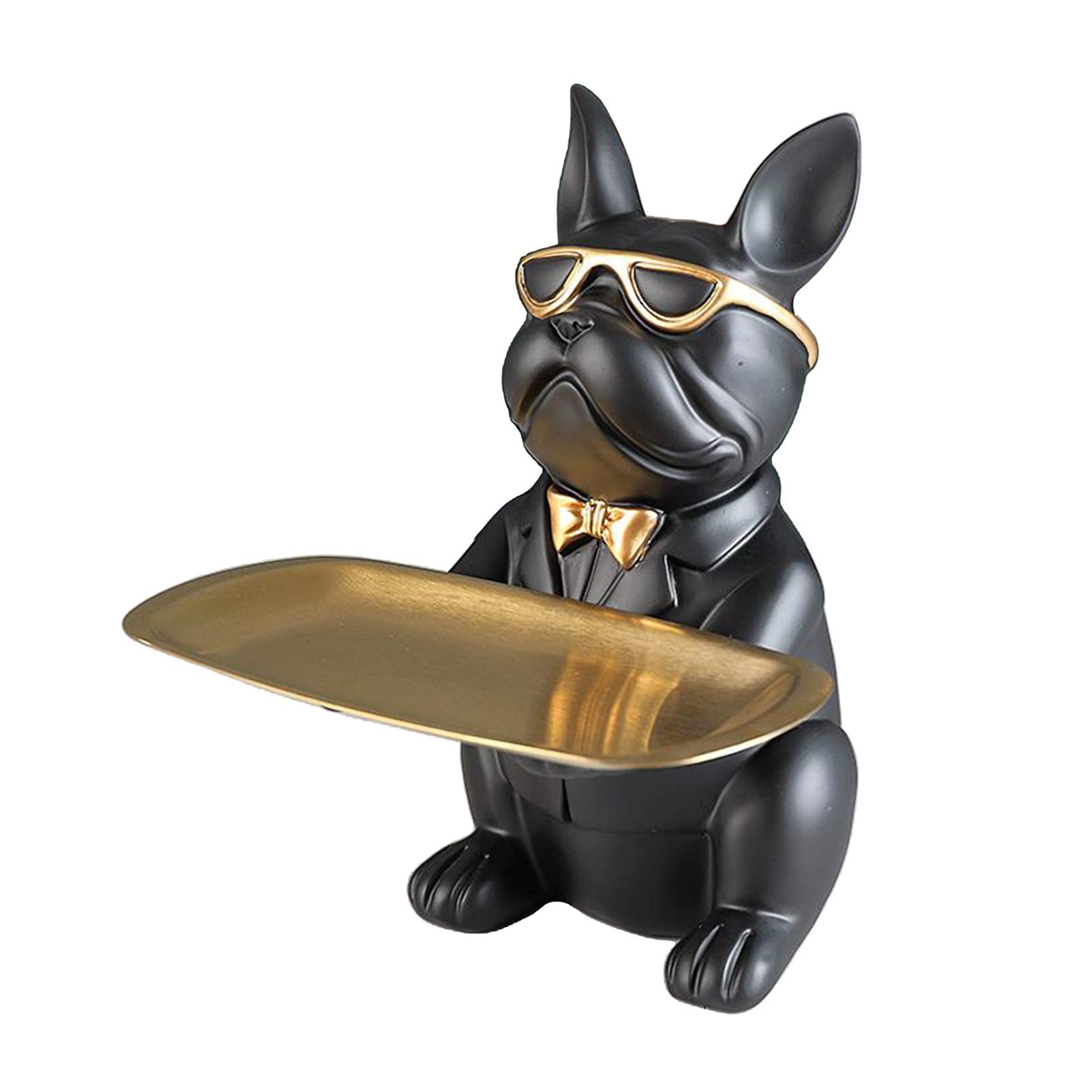FEANG Resin Bulldog Statue Storage Tray - Elegant Home Decor Sculpture for Animal Lovers, Black - Perfect for Living Room Shelf, Office Desk & Gift Collection
