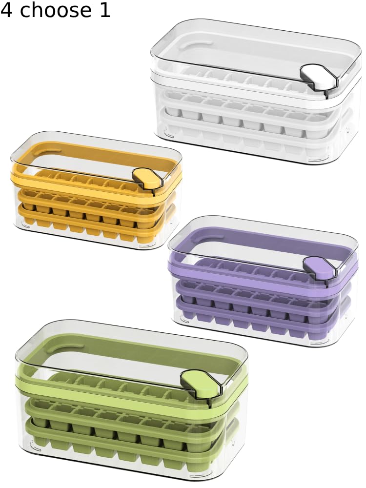 2 Pack Purple Ice Cube Tray Set with Lid & Storage Bin - 64 Ice Cube Molds for Perfect Cocktails, Smoothies & Party Drinks - BPA Free Freezer Tray for Home, Bar & Office Use
