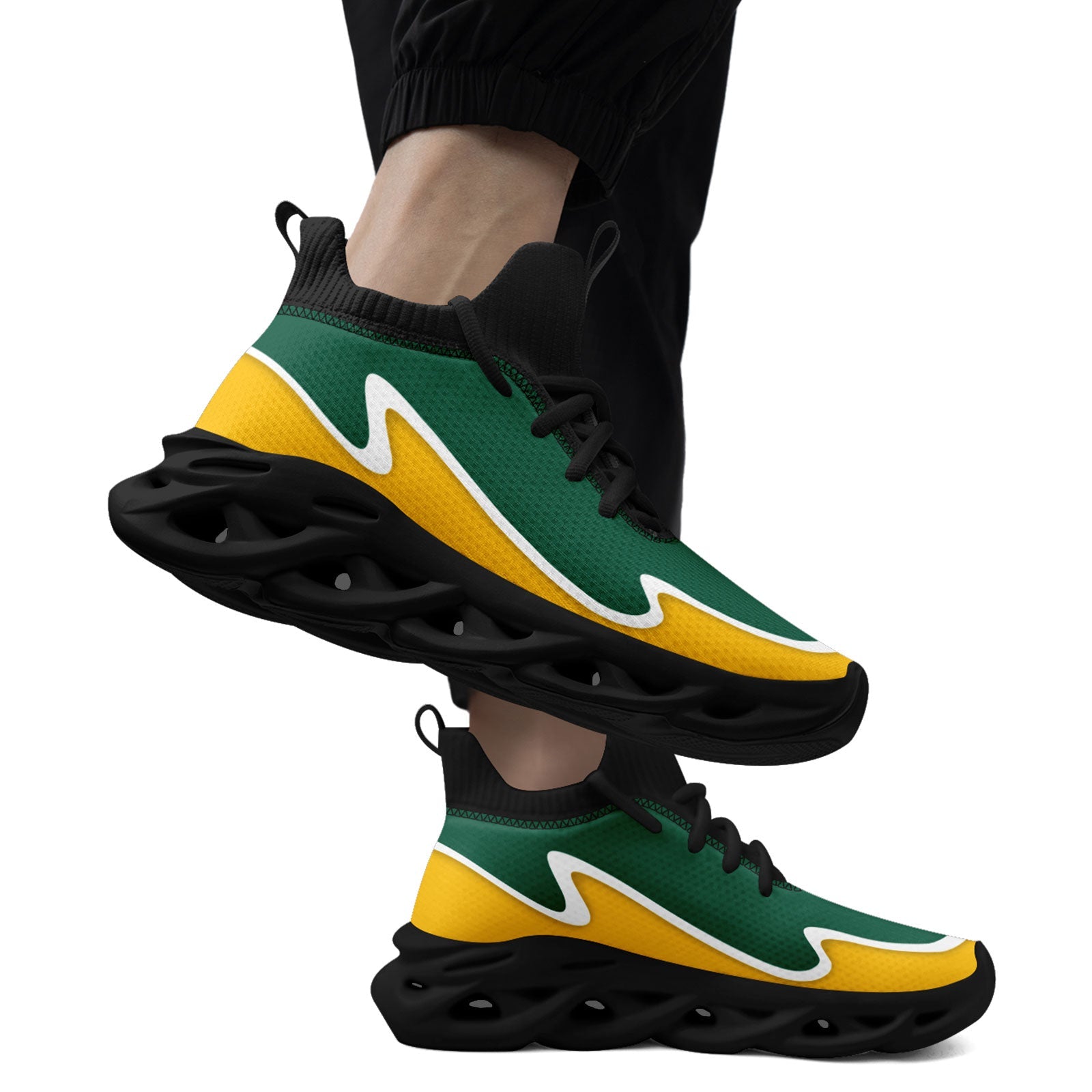 Custom Green & Yellow Maxsoul Personalized Sneakers - Lightweight Comfortable Walking Shoes for Men & Women (FN030A E020011 23) - Perfect for Running, Gym Workouts & Casual Streetwear Fashion