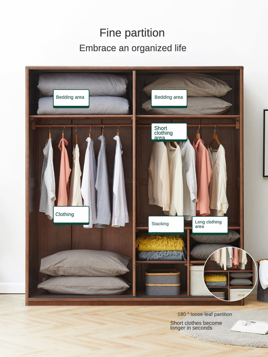 Solid Oak Wood Sliding Door Wardrobe Closet - Modern & Spacious Storage for Bedroom, Walk-In Closet, or Living Room Organization