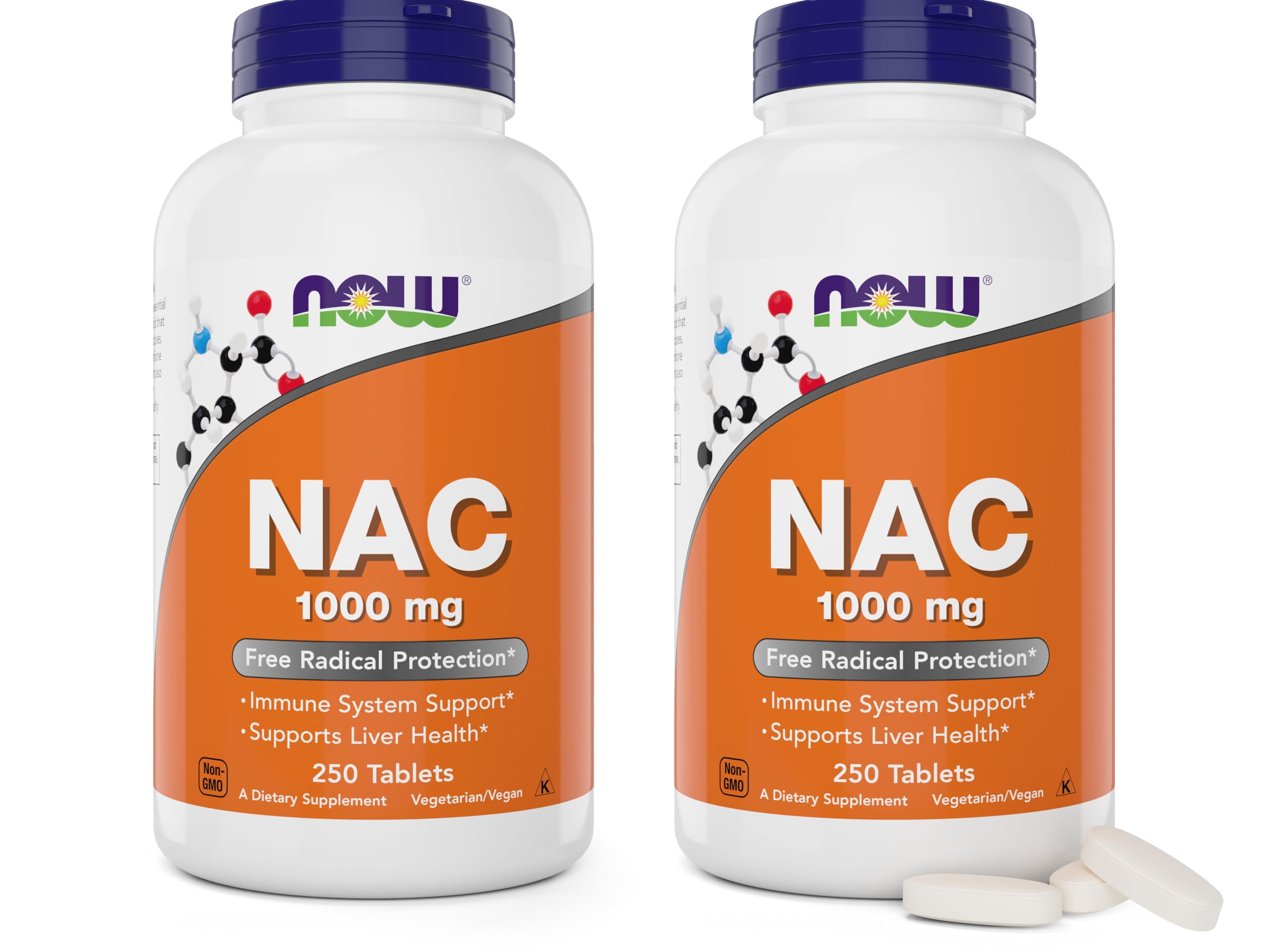 NOW Foods NAC 1000mg (N-Acetyl-Cysteine) Dietary Supplement - 250 Vegetarian Tablets per Bottle, Pack of 2 | Non-GMO, Antioxidant Support | for Liver Health, Respiratory Wellness & Detox | Perfect for Daily Immune Support & Cellular Protection