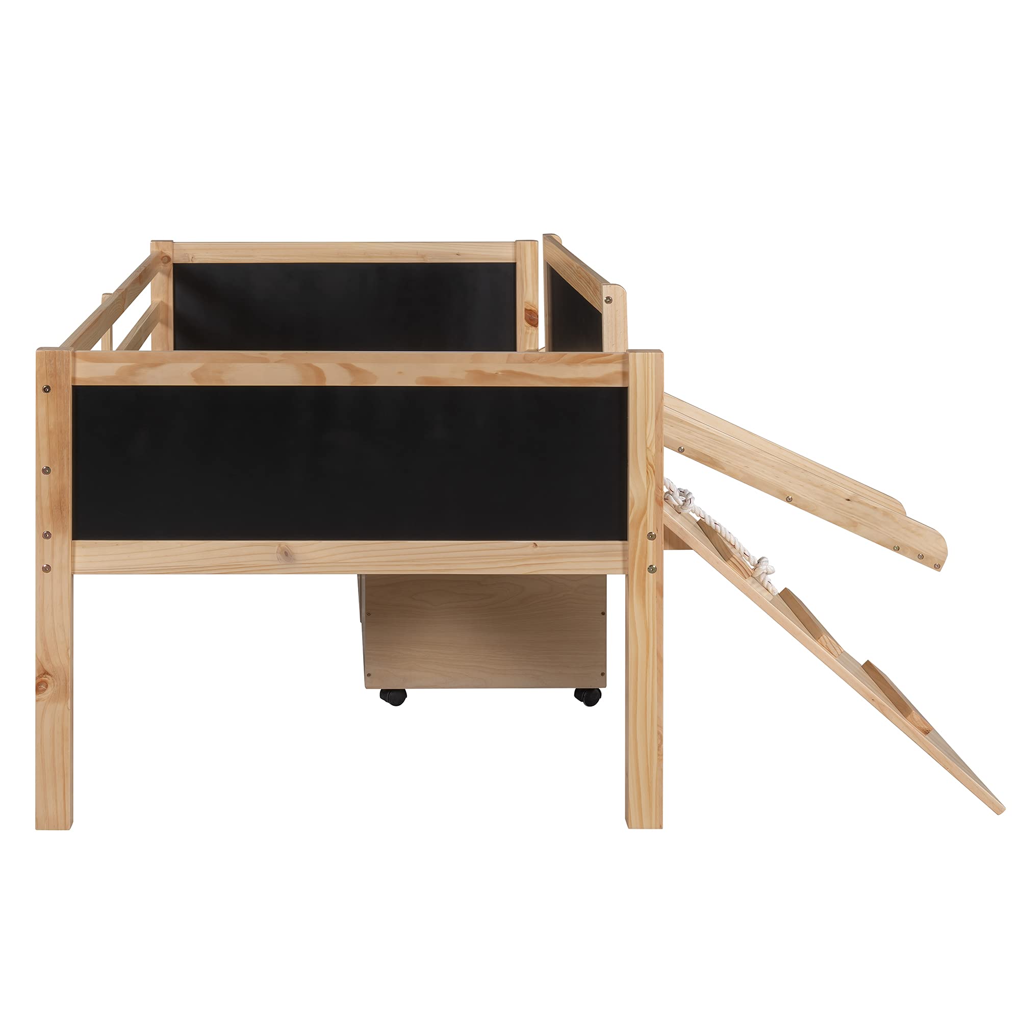 Merax Wooden Loft Bed with Storage, Climbing Ladder & Slide - Kids Play & Study Bed with Double-Sided Chalkboard - Space-Saving Twin Bed for Small Rooms - Perfect for Playrooms, Bedrooms & Homeschooling