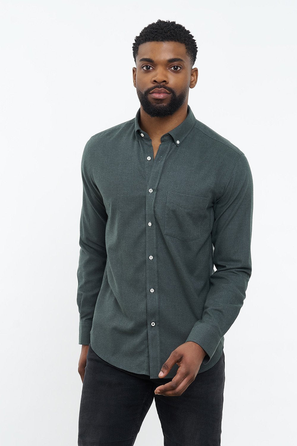 Men's Soft Flannel Shirt - Populus Moss Plaid Pattern - Cozy Casual Button-Up for Fall & Winter - Perfect for Outdoor Camping, Hiking and Layered Streetwear Looks