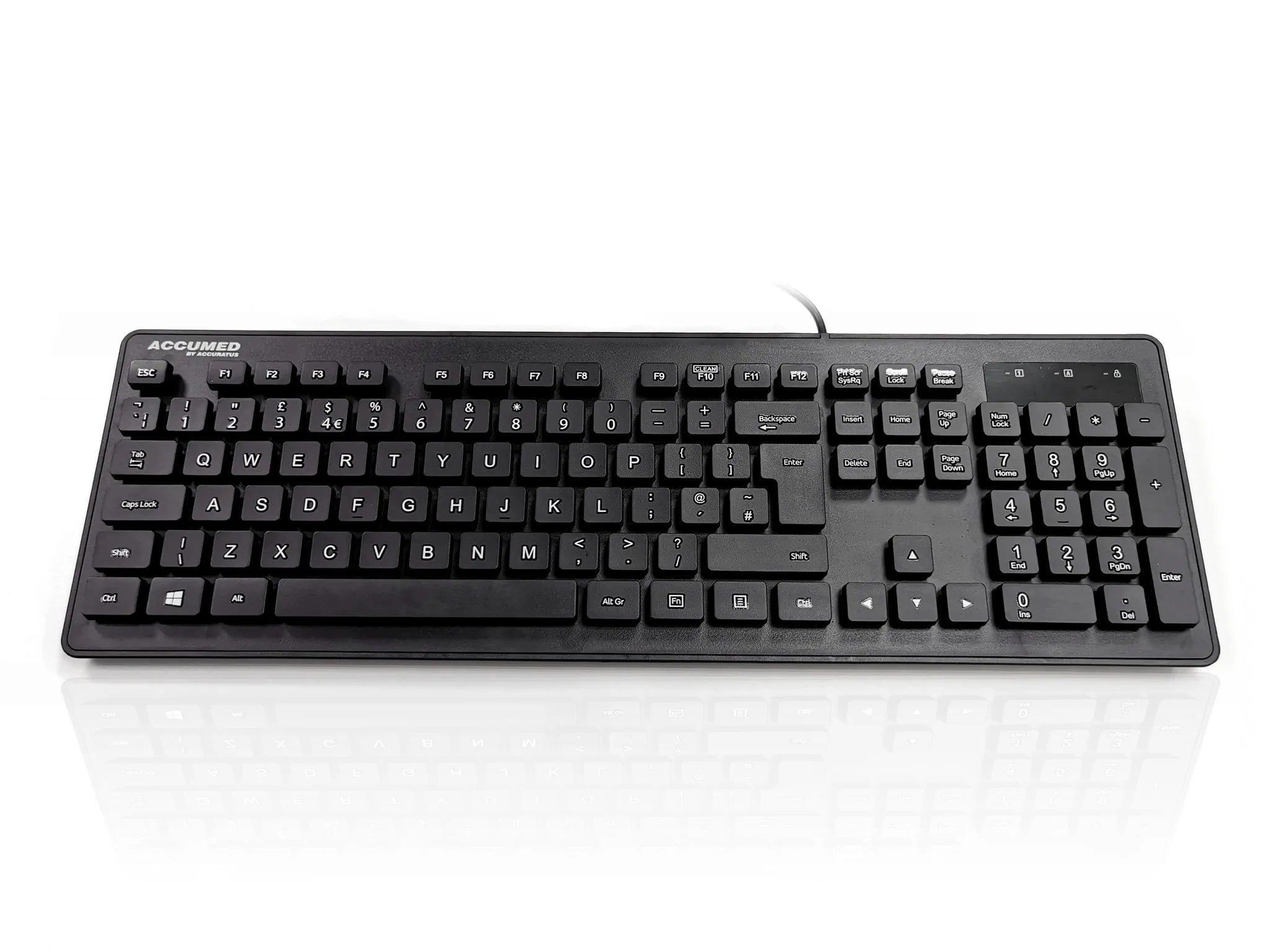 Accumed AQUA IP68 USB 105 Waterproof Medical Industrial Washable Keyboard - Ideal for Hospitals, Laboratories, and Harsh Work Environments