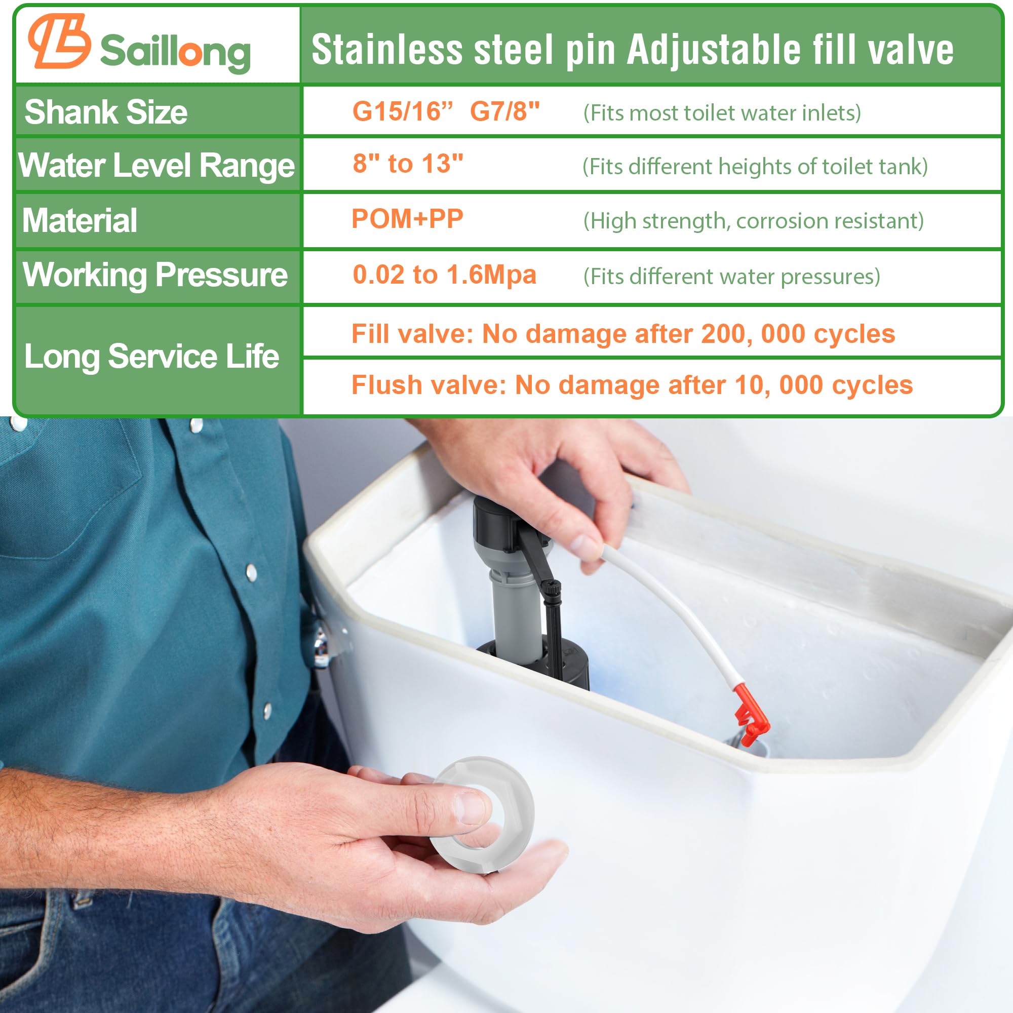 Saillong 2 Pack Universal Toilet Fill Valve Replacement Kit - Adjustable Height, Leak-Proof & Easy Installation for Toilet Tank Repair - Perfect for Home, RV & Commercial Use