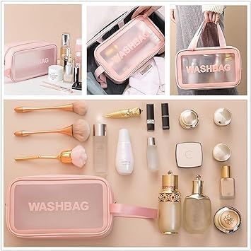 Keetly Premium Makeup Bags Set for Women - Waterproof Cosmetic Organizer & Spacious Toiletry Pouch | Travel Wash Bag for Bath Accessories, Grooming Kit & Beauty Essentials | Perfect for Vacation, Gym & Daily Use (Pink)