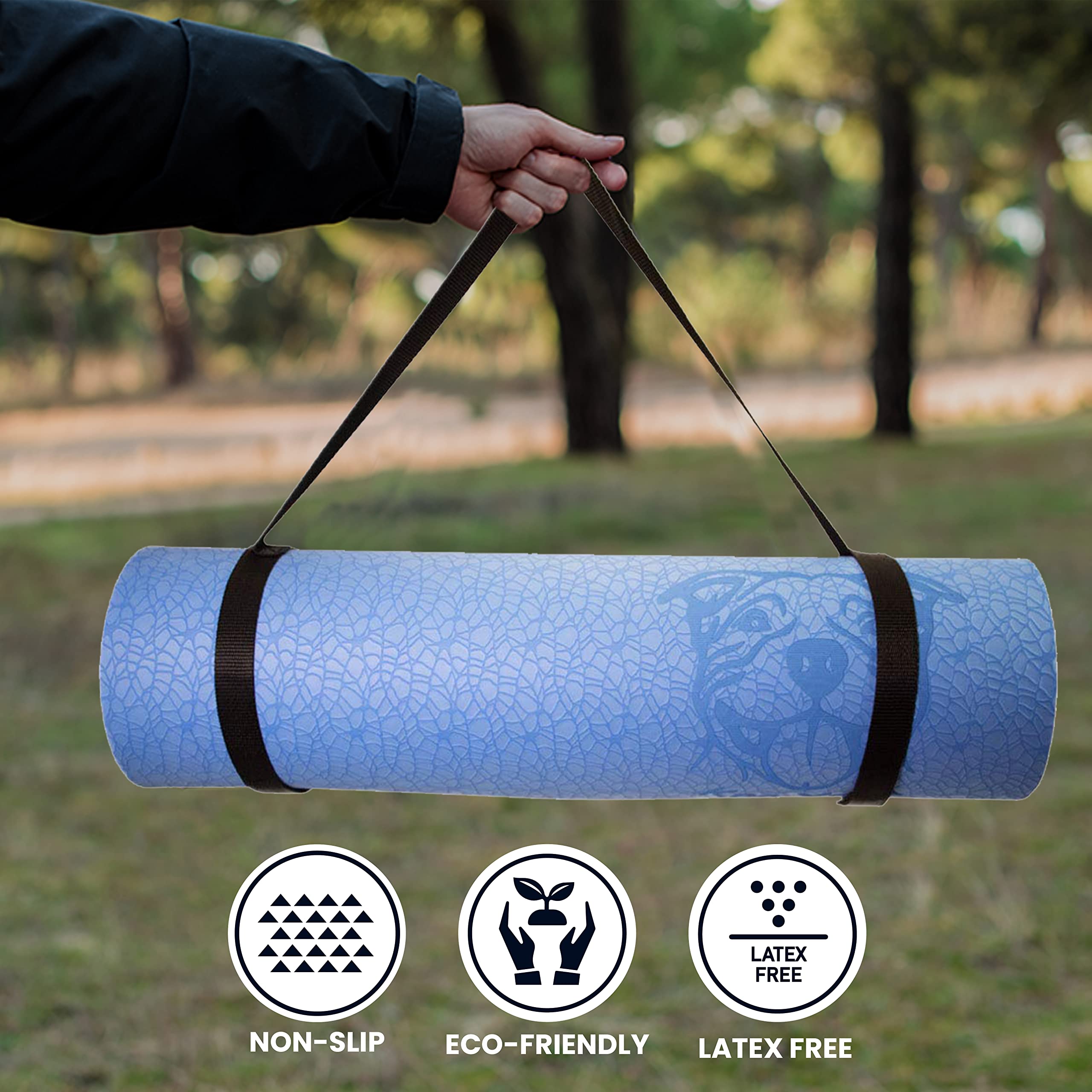 Premium Koa Yoga Mat - 6' x 2' x 8mm Thick TPE, Eco-Friendly, Non-Toxic & Non-Slip Exercise Mat for Home, Studio & Travel - Supports Charity with Every Purchase