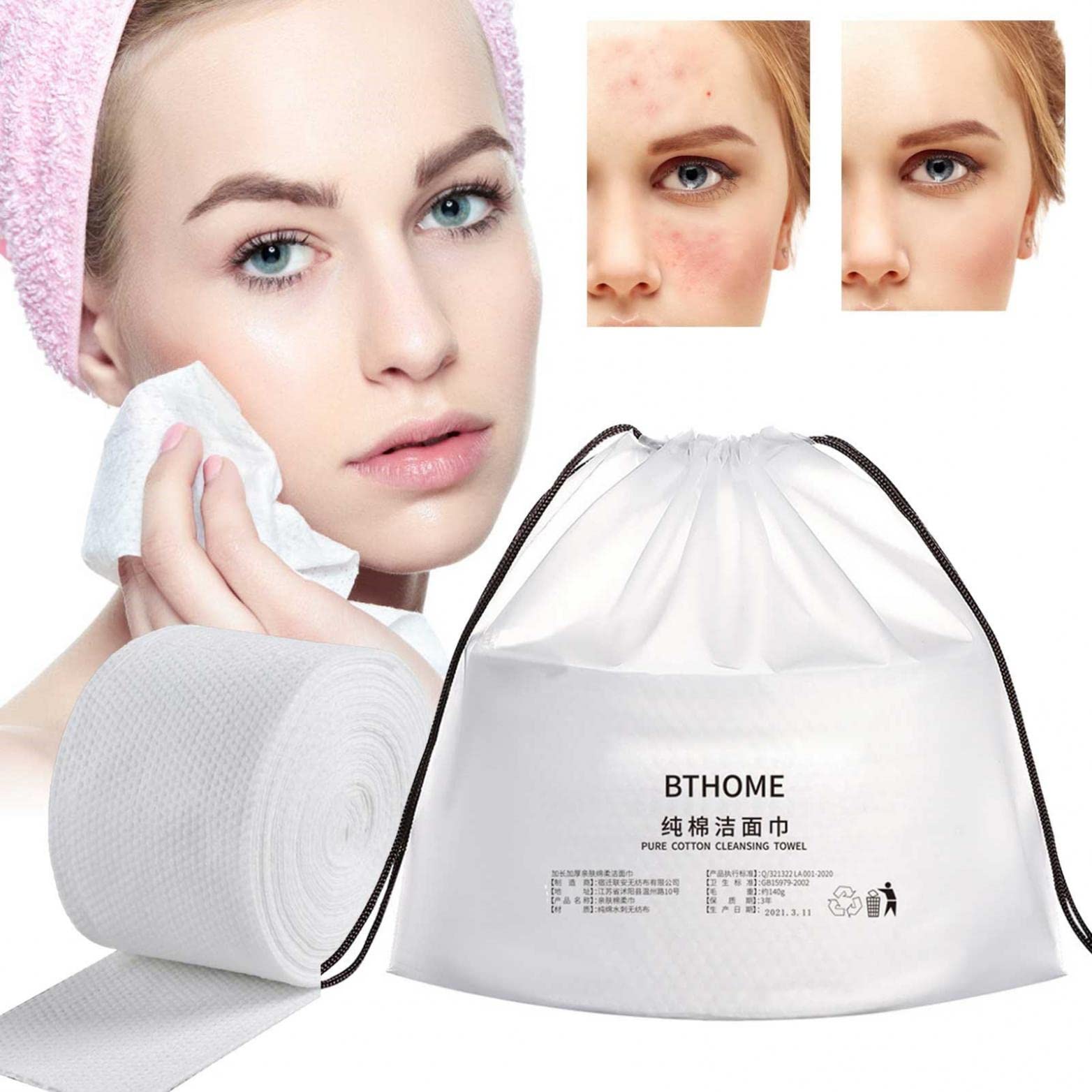 Biodegradable Disposable Face Towels - Unscented Ultra Soft Thickening Facial Tissues for Makeup Removal, Sensitive Skin & Baby Care | Gentle Cleansing Wipes for Daily Skincare, Travel & On-the-Go Use